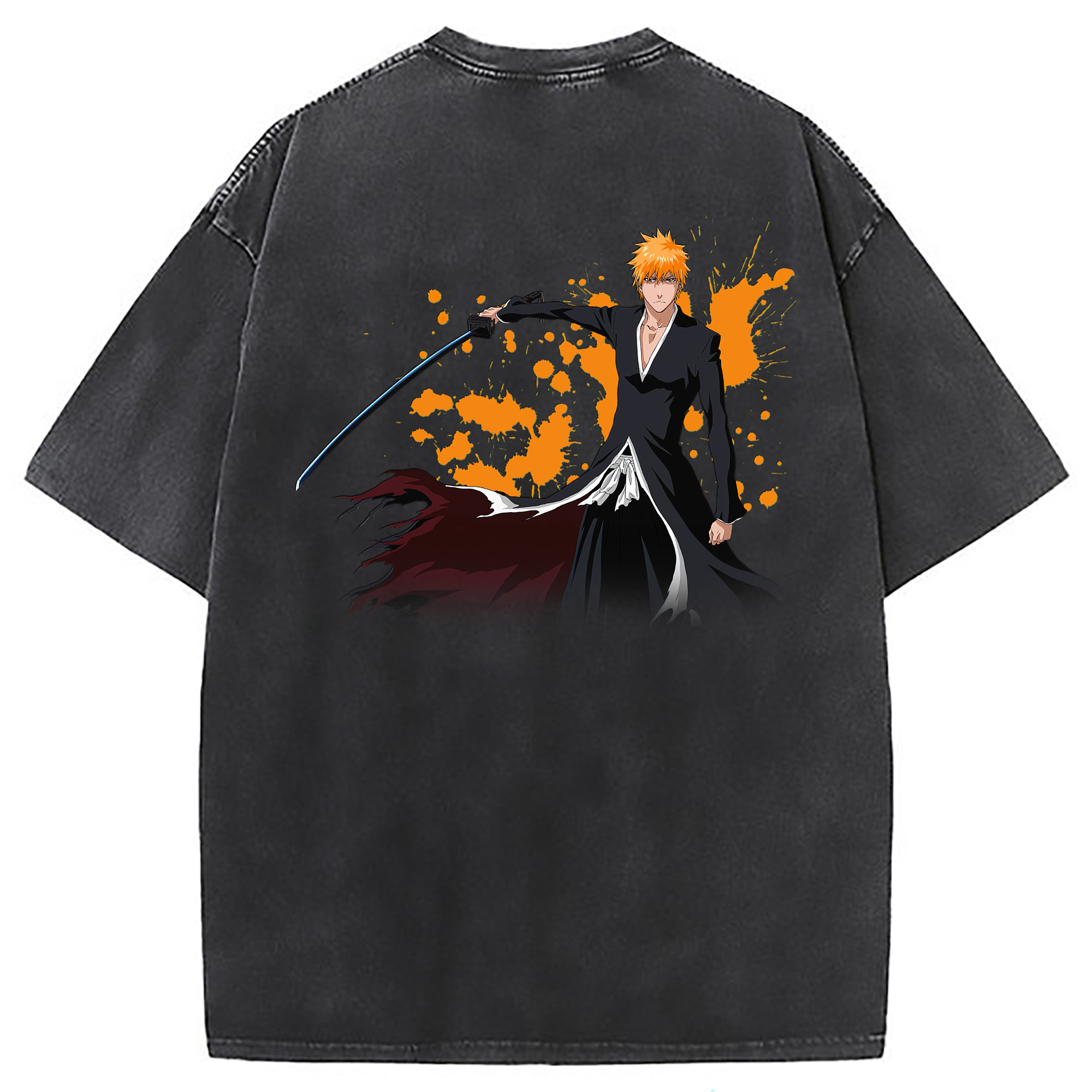 （画像用） ブリーチ 黒崎一護（くろさき いちご）BLEACH Kurosaki Ichigo 綿100% ヴィンテージ風 半袖Tシャツ（背面プリント）