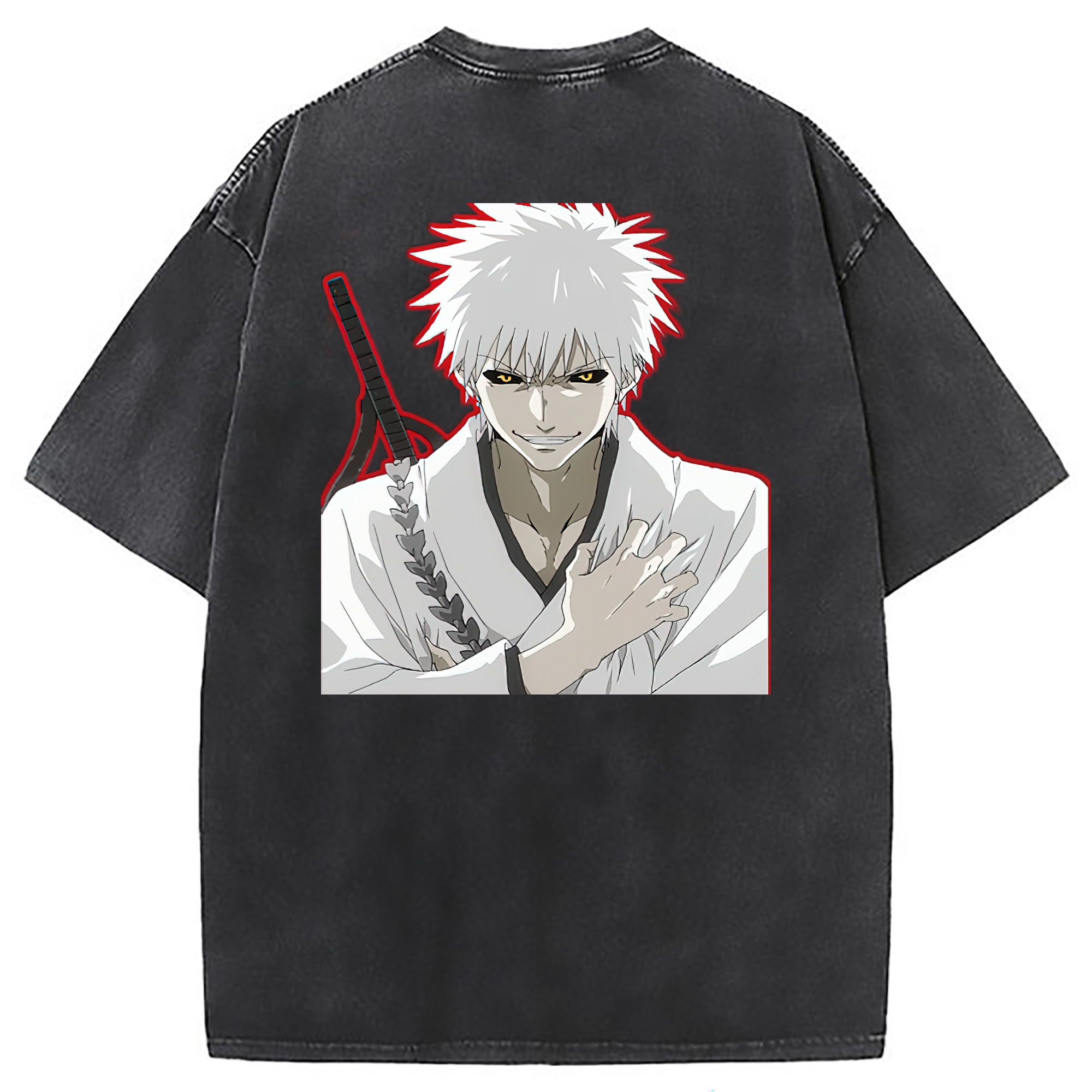 （画像用） ブリーチ 黒崎一護（くろさき いちご）BLEACH Kurosaki Ichigo 綿100% ヴィンテージ風 半袖Tシャツ（背面プリント）