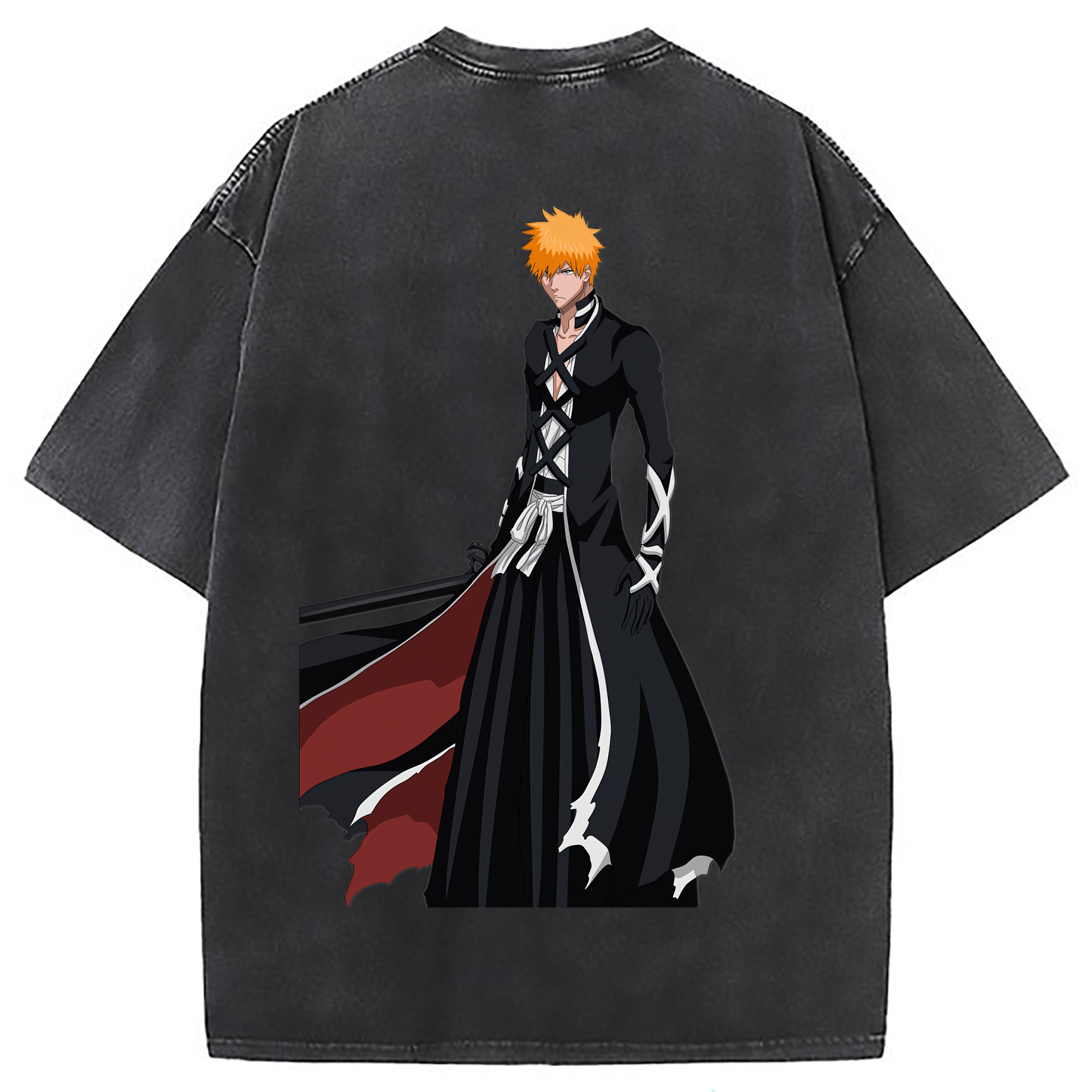 （画像用） ブリーチ 黒崎一護（くろさき いちご）BLEACH Kurosaki Ichigo 綿100% ヴィンテージ風 半袖Tシャツ（背面プリント）