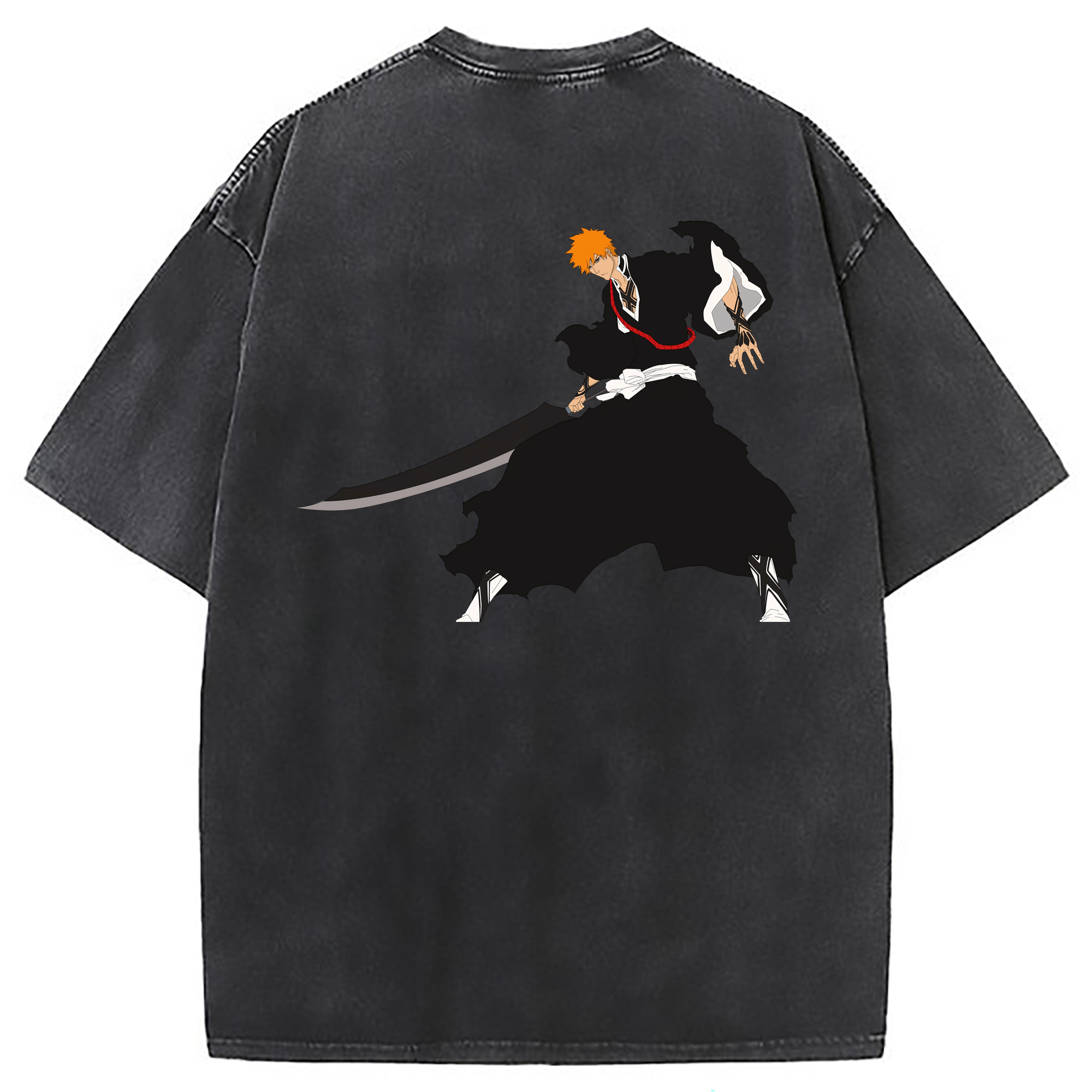 （画像用） ブリーチ 黒崎一護（くろさき いちご）BLEACH Kurosaki Ichigo 綿100% ヴィンテージ風 半袖Tシャツ（背面プリント）