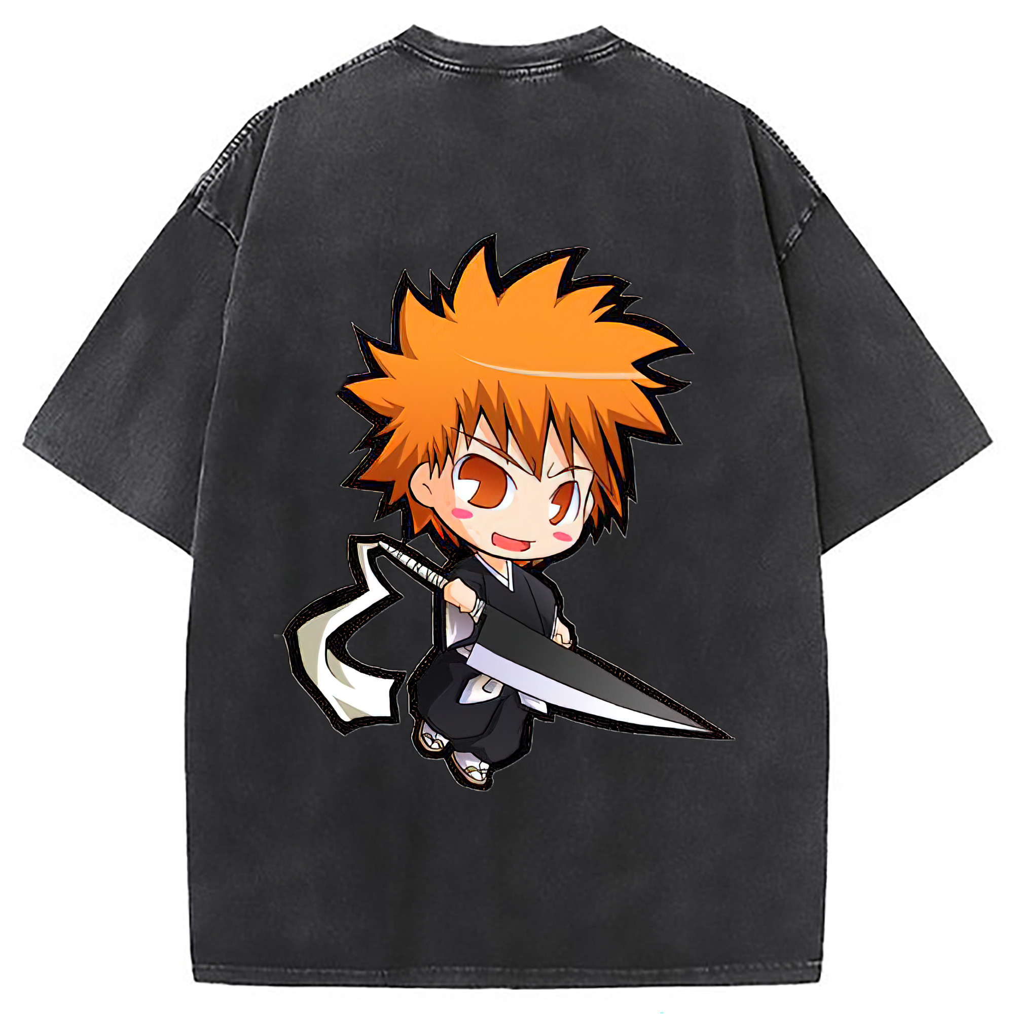 （画像用） ブリーチ 黒崎一護（くろさき いちご）BLEACH Kurosaki Ichigo 綿100% ヴィンテージ風 半袖Tシャツ（背面プリント）