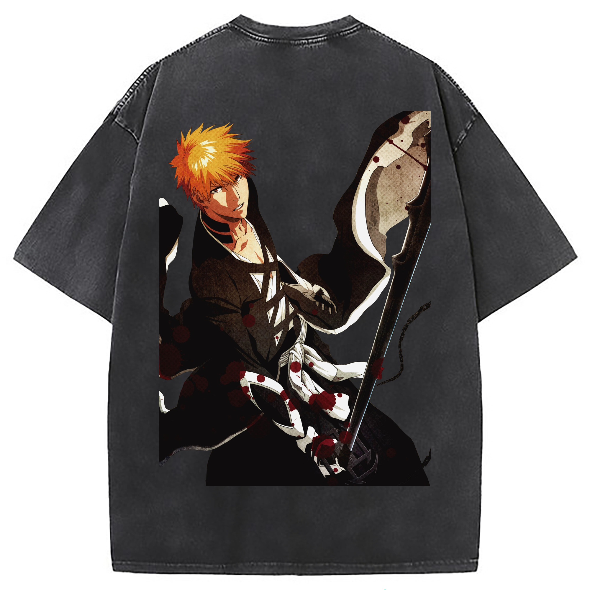（画像用） ブリーチ 黒崎一護（くろさき いちご）BLEACH Kurosaki Ichigo 綿100% ヴィンテージ風 半袖Tシャツ（背面プリント）