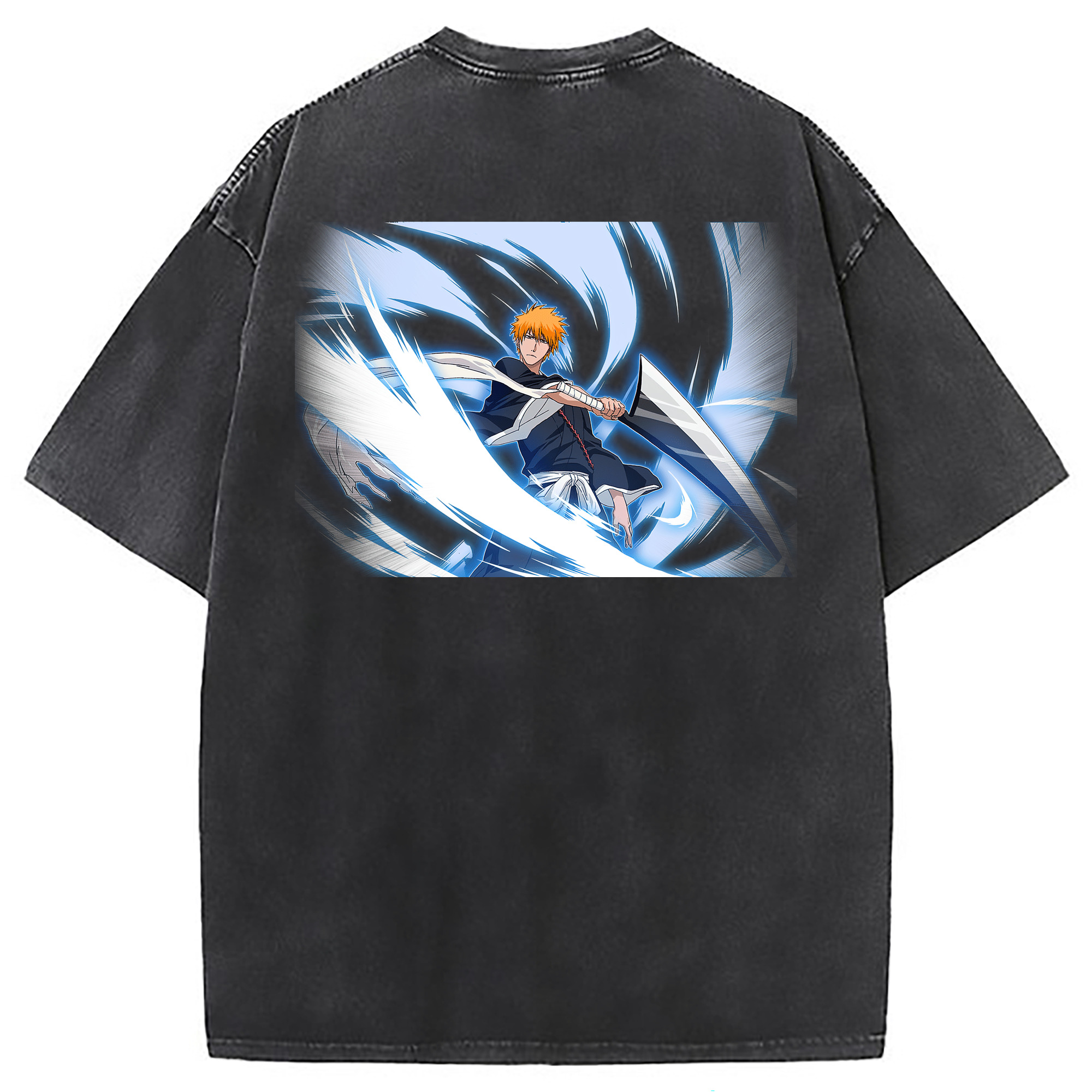 （画像用） ブリーチ 黒崎一護（くろさき いちご）BLEACH Kurosaki Ichigo 綿100% ヴィンテージ風 半袖Tシャツ（背面プリント）