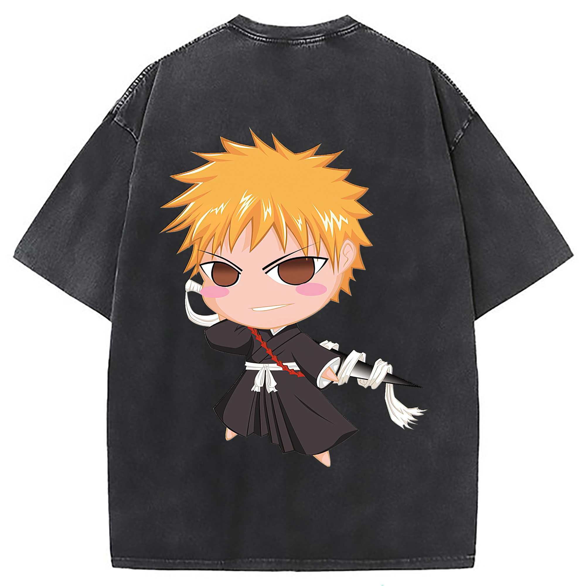 （画像用） ブリーチ 黒崎一護（くろさき いちご）BLEACH Kurosaki Ichigo 綿100% ヴィンテージ風 半袖Tシャツ（背面プリント）