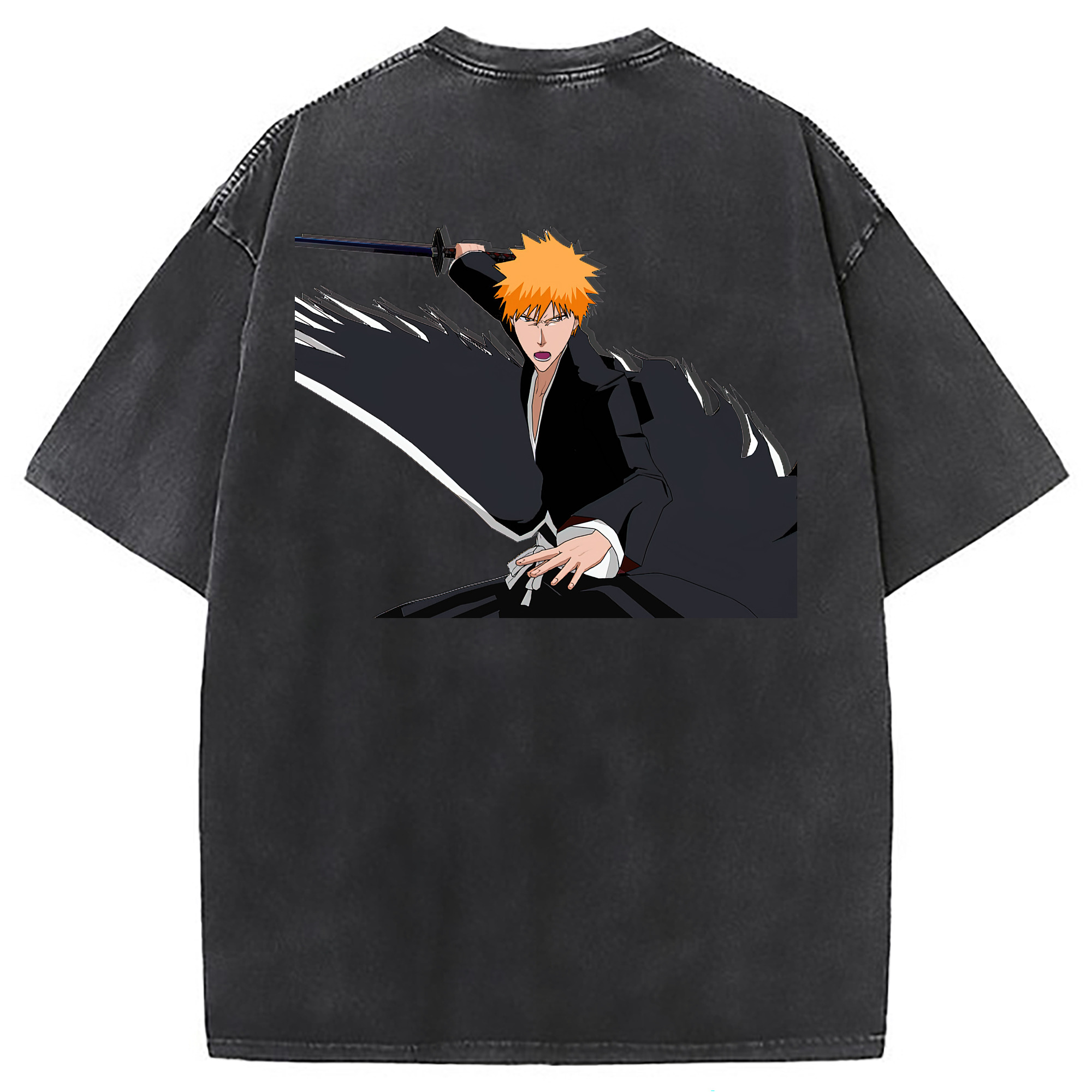 （画像用） ブリーチ 黒崎一護（くろさき いちご）BLEACH Kurosaki Ichigo 綿100% ヴィンテージ風 半袖Tシャツ（背面プリント）