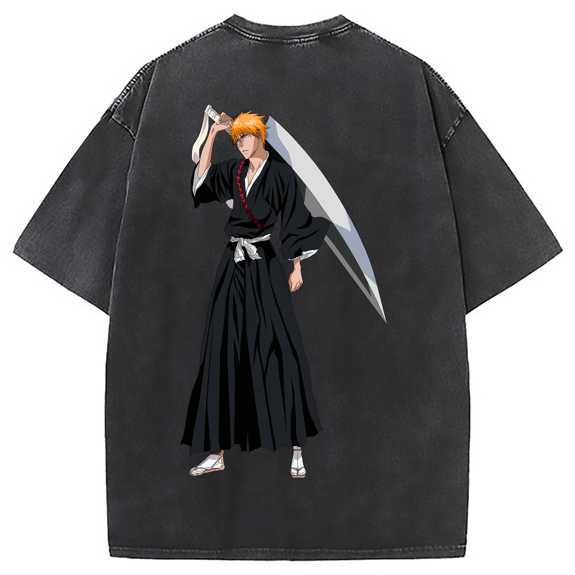 （画像用） ブリーチ 黒崎一護（くろさき いちご）BLEACH Kurosaki Ichigo 綿100% ヴィンテージ風 半袖Tシャツ（背面プリント）