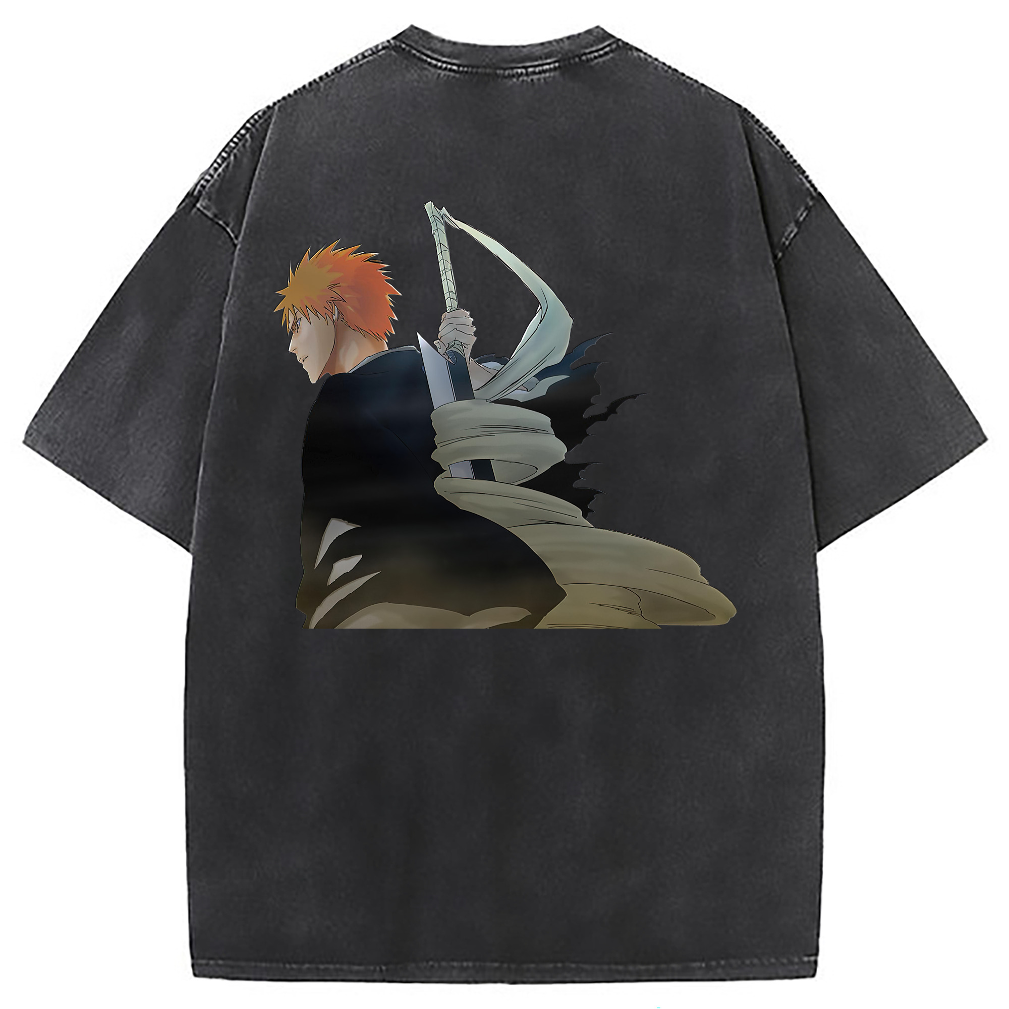 （画像用） ブリーチ 黒崎一護（くろさき いちご）BLEACH Kurosaki Ichigo 綿100% ヴィンテージ風 半袖Tシャツ（背面プリント）