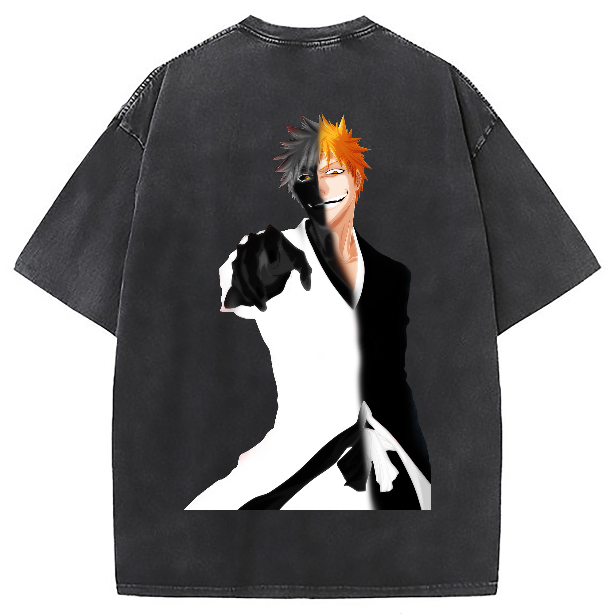 （画像用） ブリーチ 黒崎一護（くろさき いちご）BLEACH Kurosaki Ichigo 綿100% ヴィンテージ風 半袖Tシャツ（背面プリント）