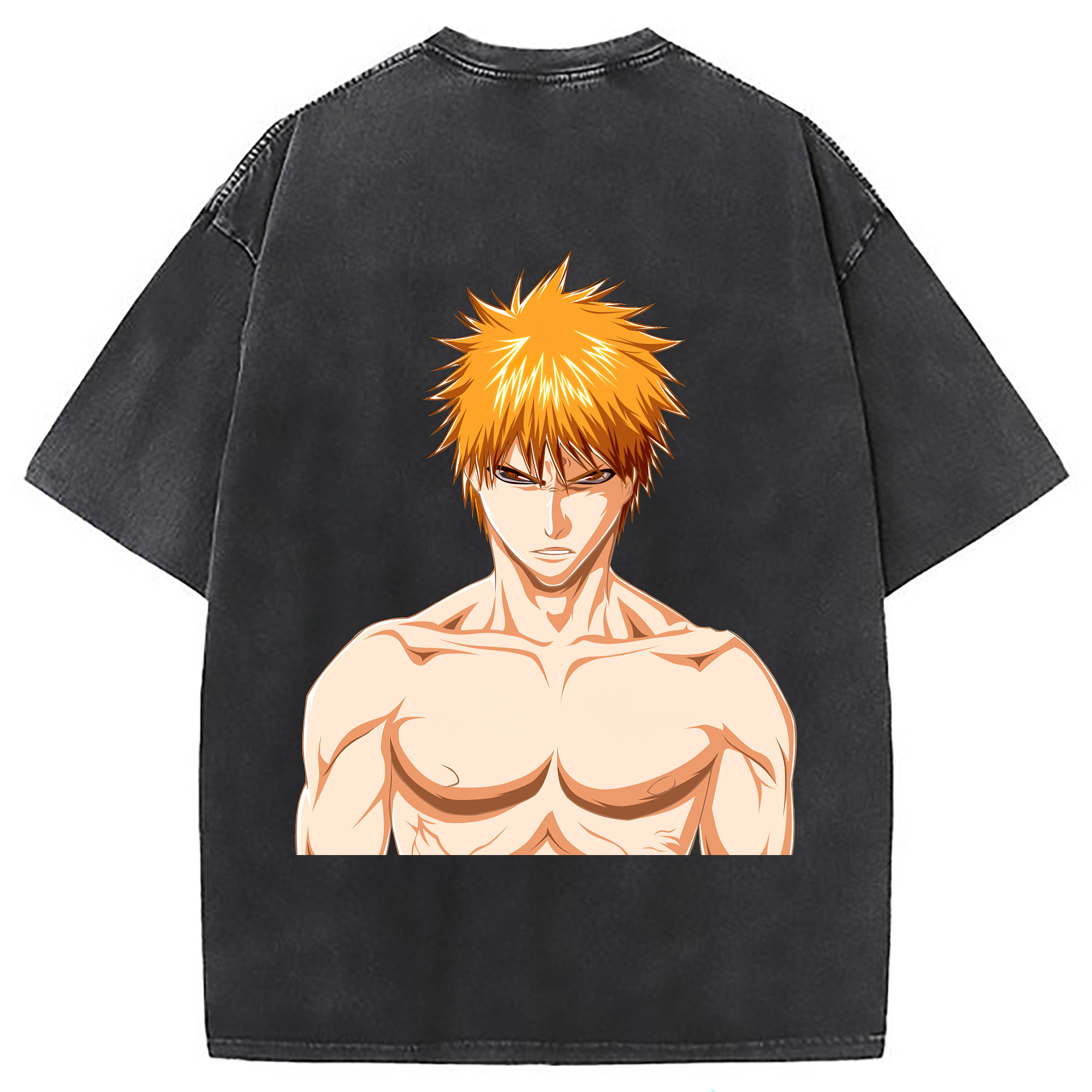 （画像用） ブリーチ 黒崎一護（くろさき いちご）BLEACH Kurosaki Ichigo 綿100% ヴィンテージ風 半袖Tシャツ（背面プリント）