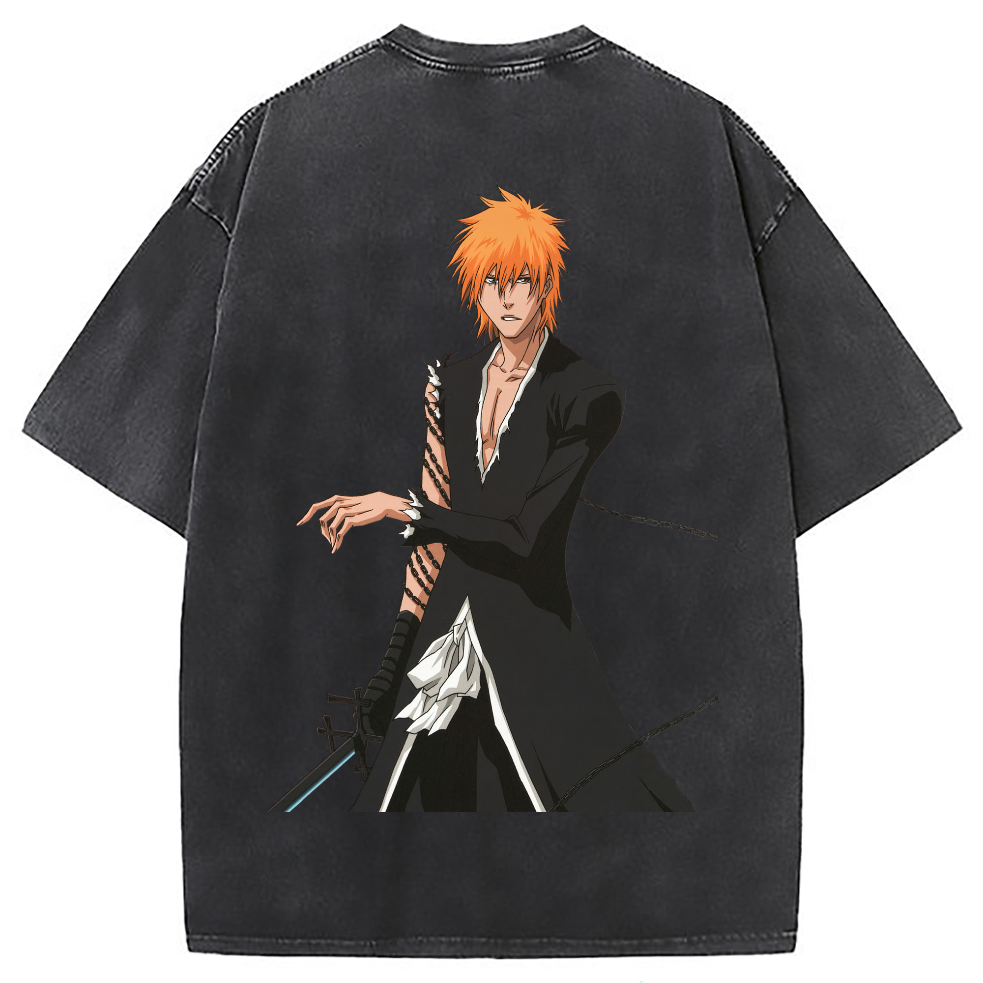 （画像用） ブリーチ 黒崎一護（くろさき いちご）BLEACH Kurosaki Ichigo 綿100% ヴィンテージ風 半袖Tシャツ（背面プリント）