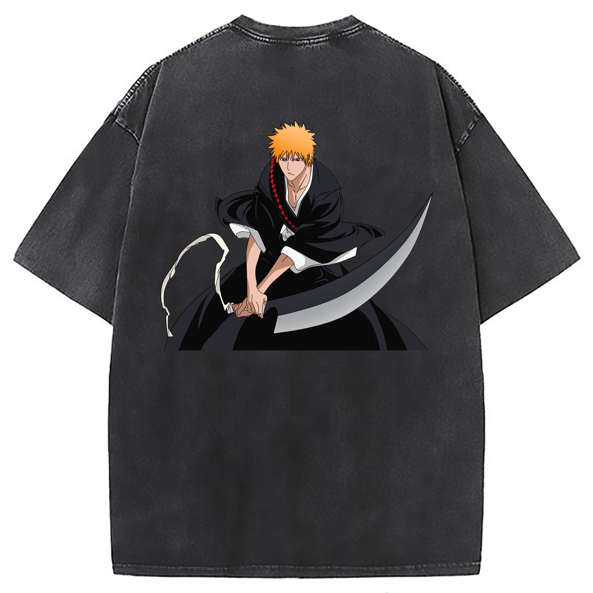 （画像用） ブリーチ 黒崎一護（くろさき いちご）BLEACH Kurosaki Ichigo 綿100% ヴィンテージ風 半袖Tシャツ（背面プリント）