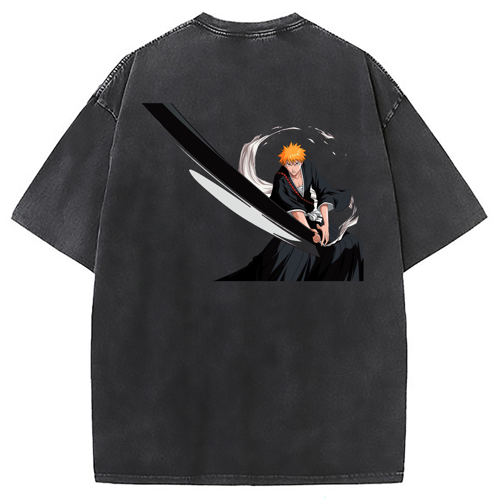 （画像用） ブリーチ 黒崎一護（くろさき いちご）BLEACH Kurosaki Ichigo 綿100% ヴィンテージ風 半袖Tシャツ（背面プリント）