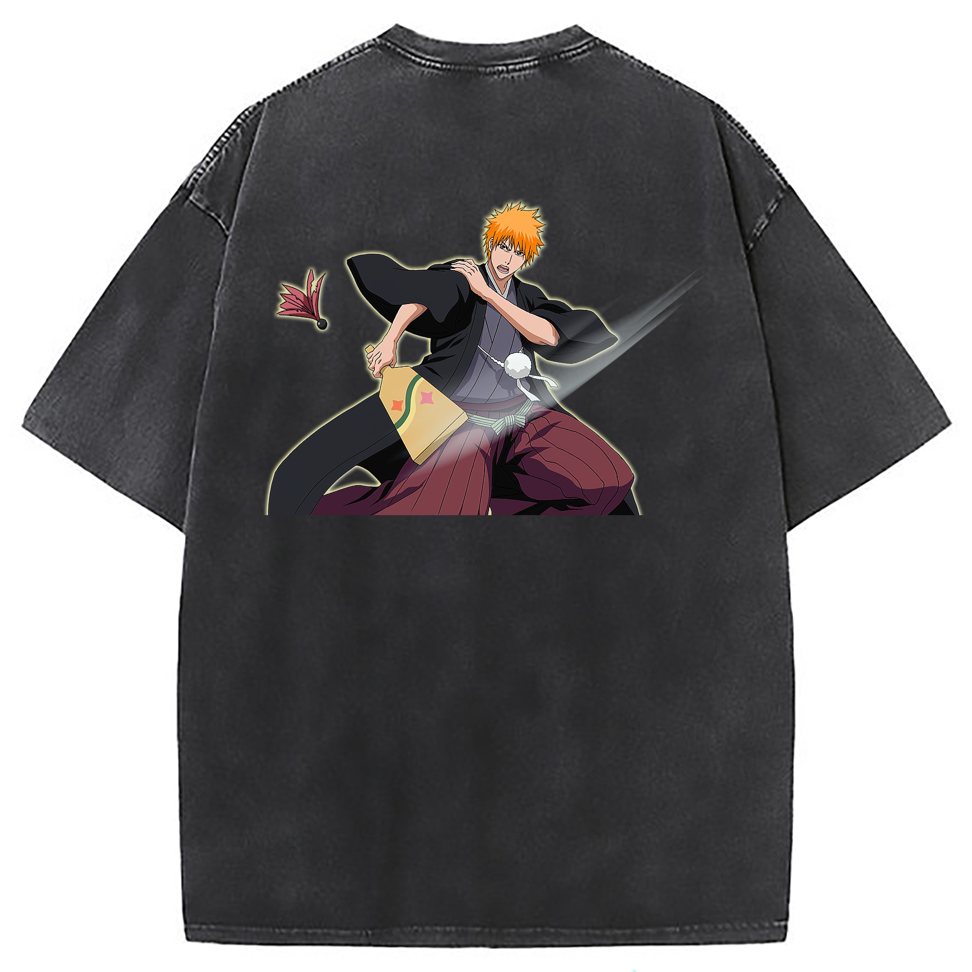 （画像用） ブリーチ 黒崎一護（くろさき いちご）BLEACH Kurosaki Ichigo 綿100% ヴィンテージ風 半袖Tシャツ（背面プリント）