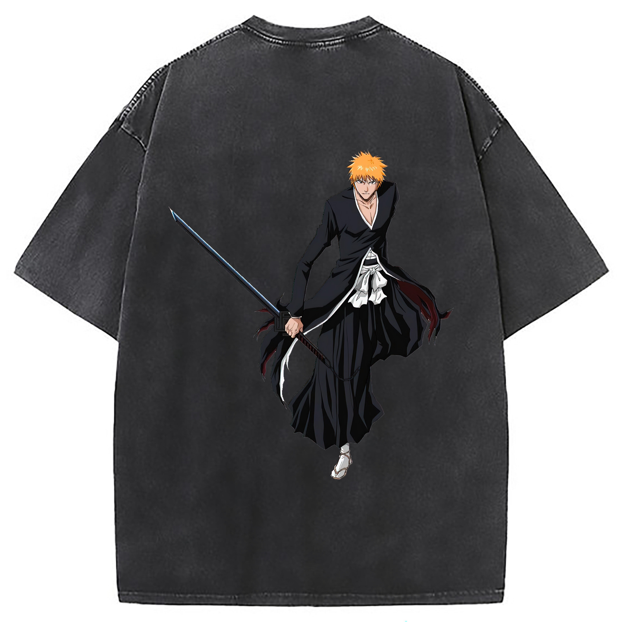 （画像用） ブリーチ 黒崎一護（くろさき いちご）BLEACH Kurosaki Ichigo 綿100% ヴィンテージ風 半袖Tシャツ（背面プリント）