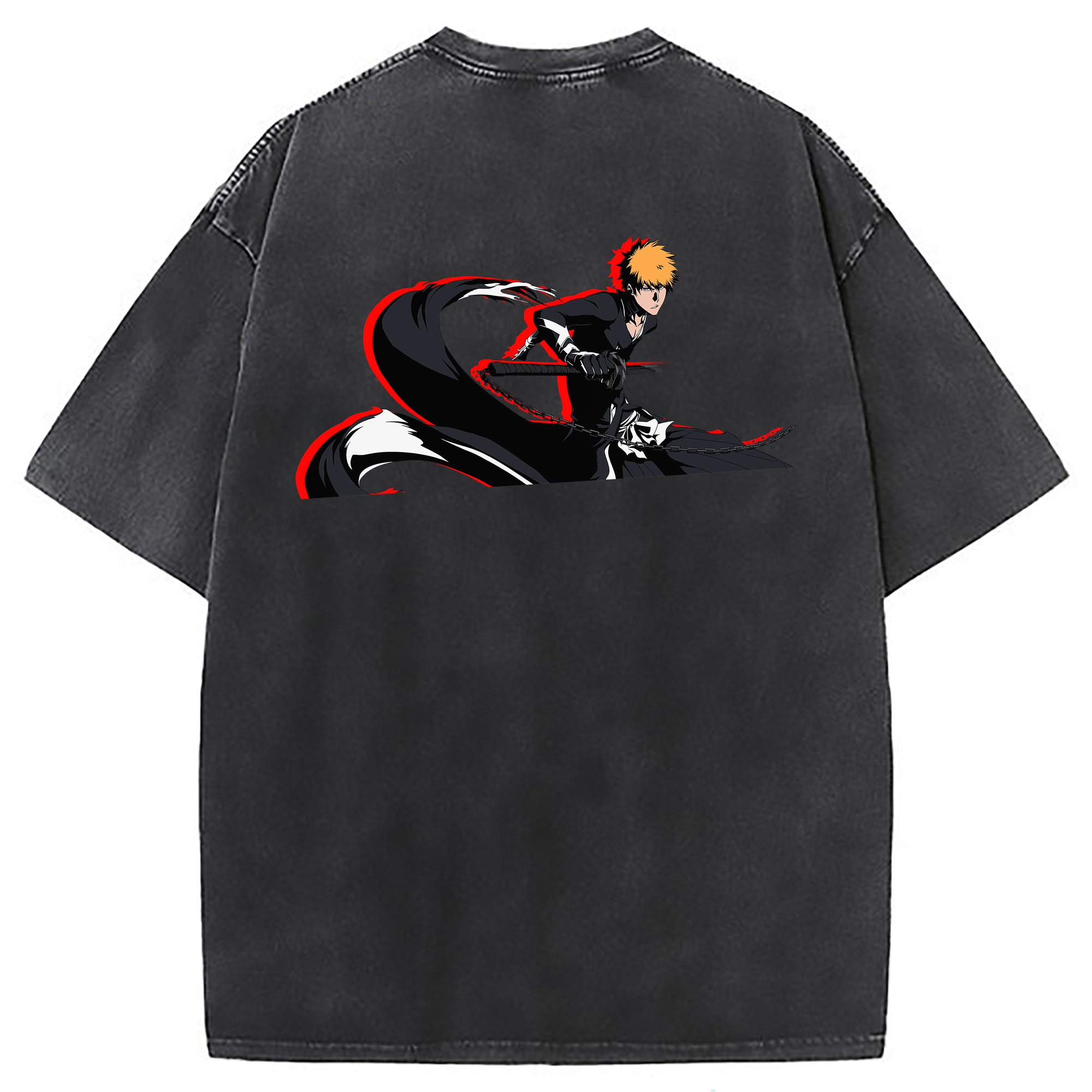 （画像用） ブリーチ 黒崎一護（くろさき いちご）BLEACH Kurosaki Ichigo 綿100% ヴィンテージ風 半袖Tシャツ（背面プリント）