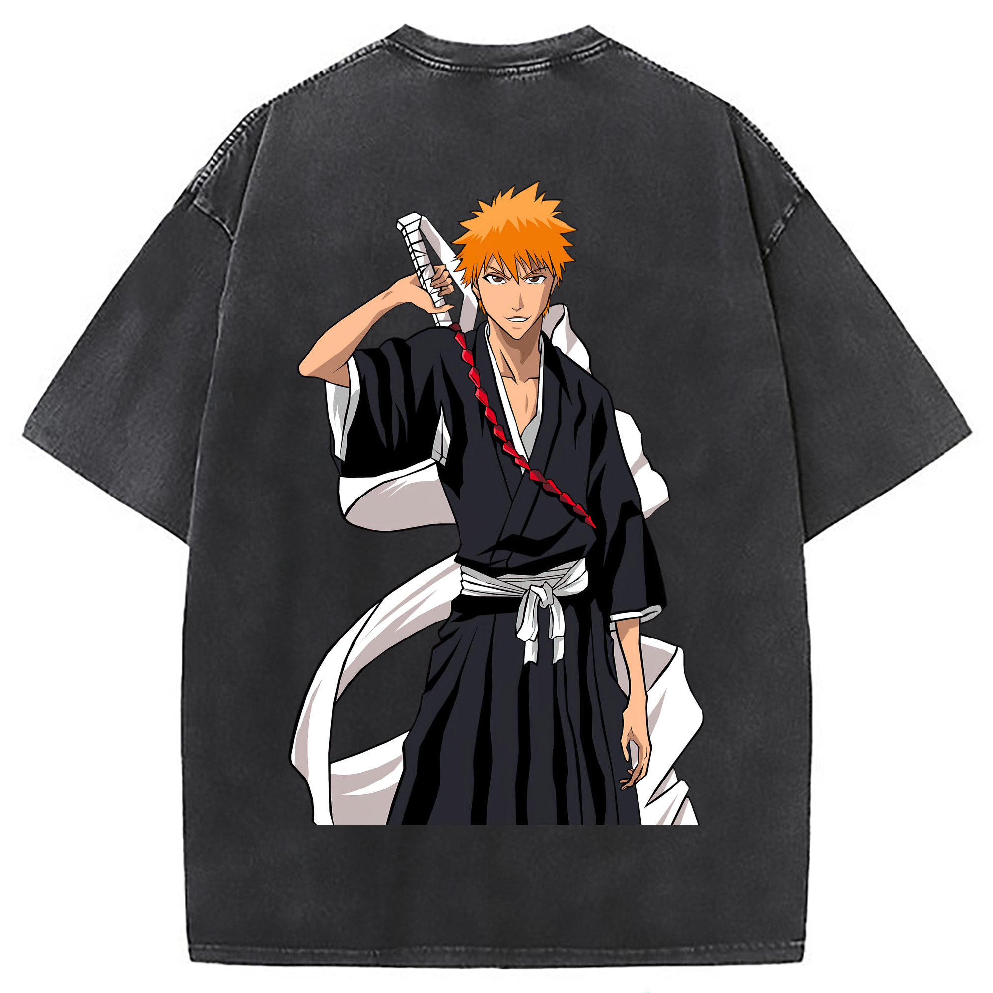 （画像用） ブリーチ 黒崎一護（くろさき いちご）BLEACH Kurosaki Ichigo 綿100% ヴィンテージ風 半袖Tシャツ（背面プリント）