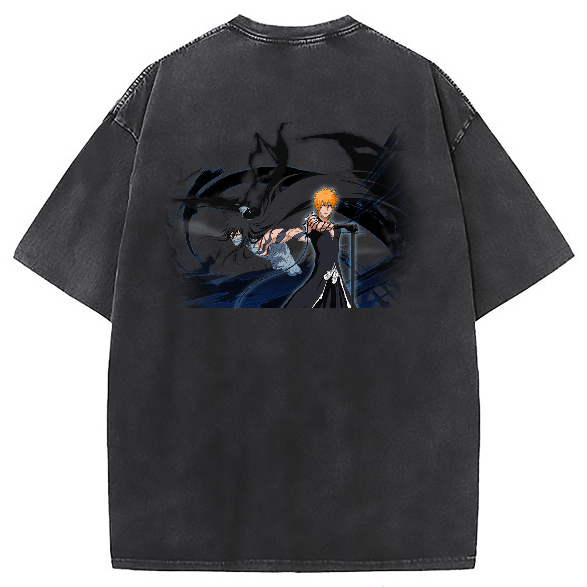 （画像用） ブリーチ 黒崎一護（くろさき いちご）BLEACH Kurosaki Ichigo 綿100% ヴィンテージ風 半袖Tシャツ（背面プリント）