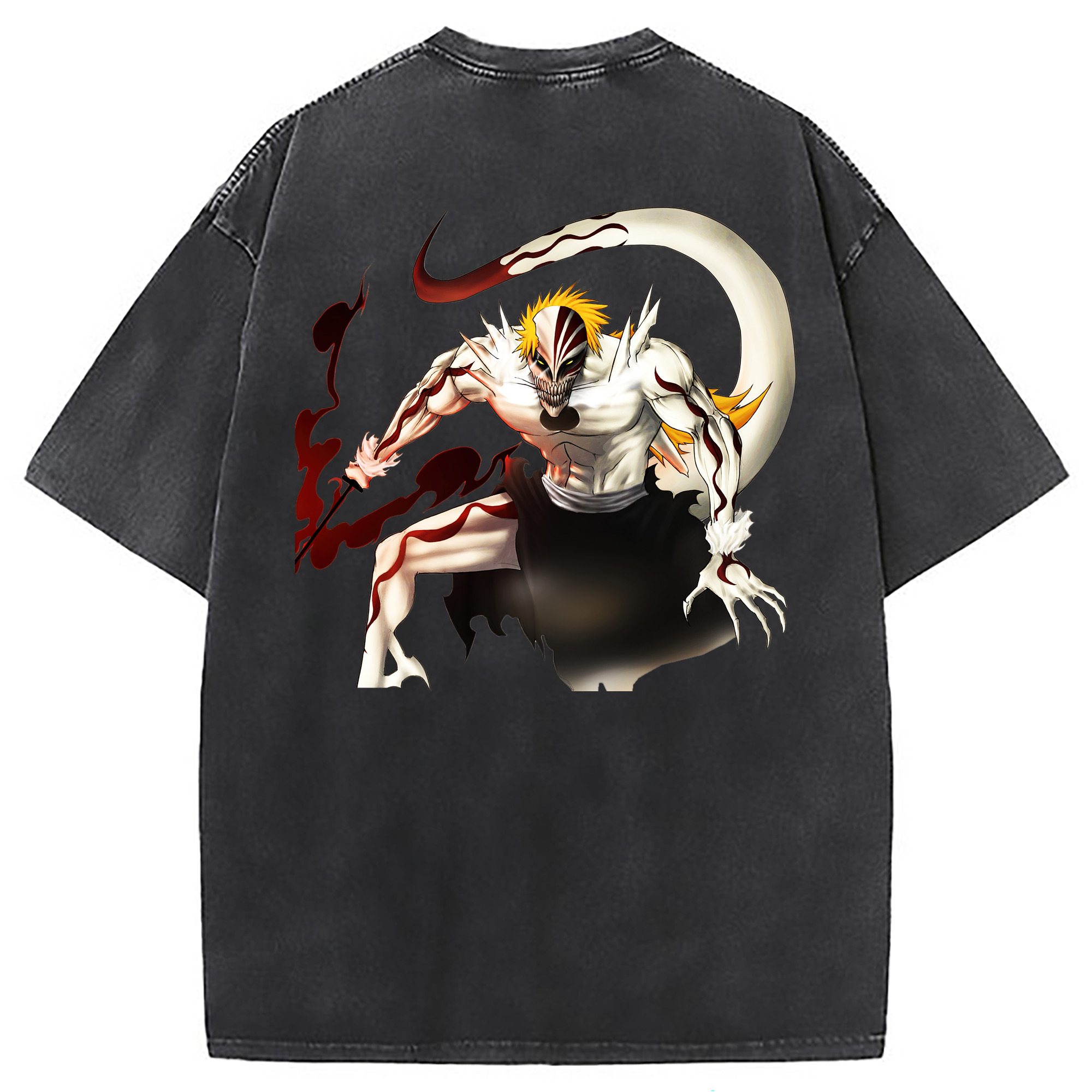 （画像用） ブリーチ 黒崎一護（くろさき いちご）BLEACH Kurosaki Ichigo 綿100% ヴィンテージ風 半袖Tシャツ（背面プリント）