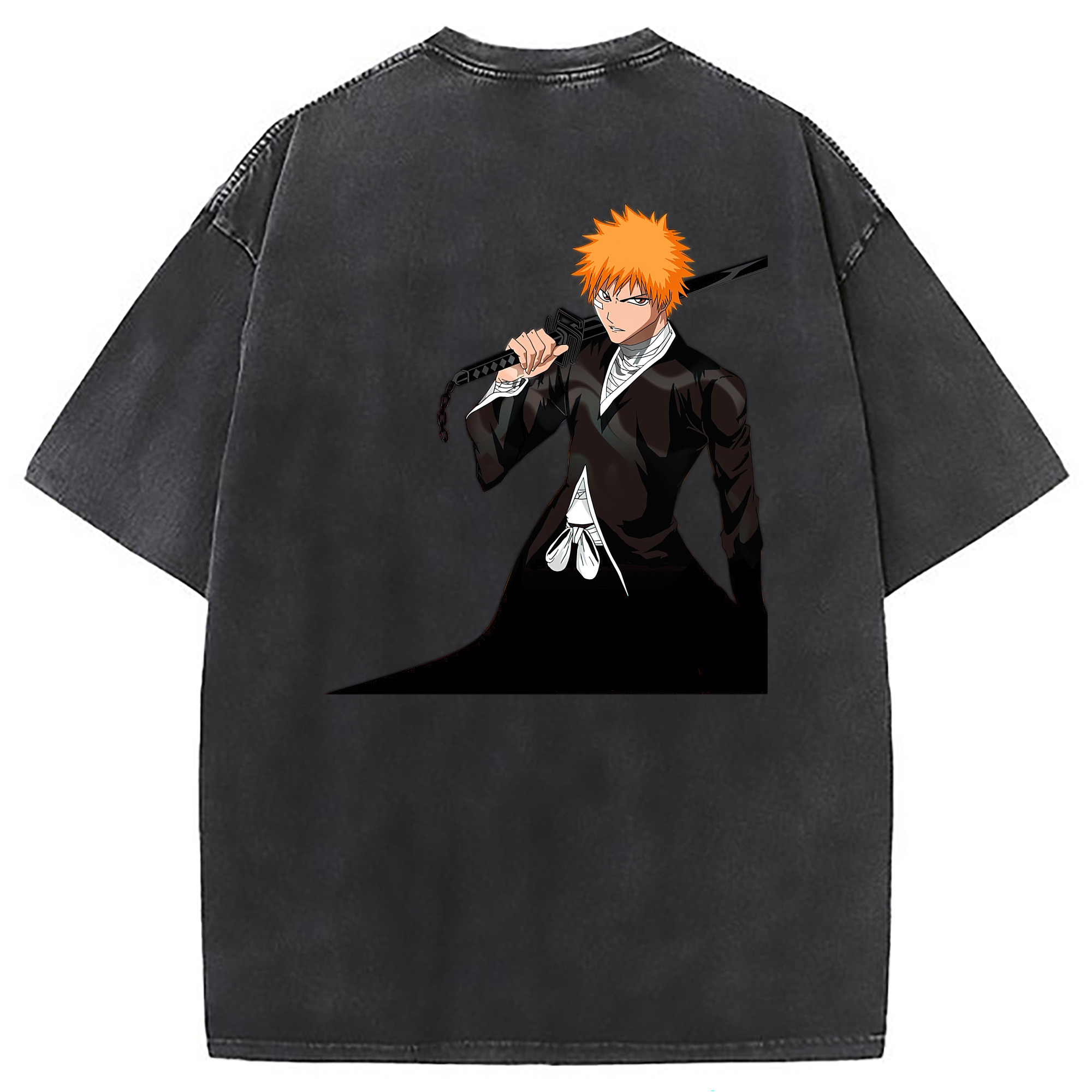 （画像用） ブリーチ 黒崎一護（くろさき いちご）BLEACH Kurosaki Ichigo 綿100% ヴィンテージ風 半袖Tシャツ（背面プリント）
