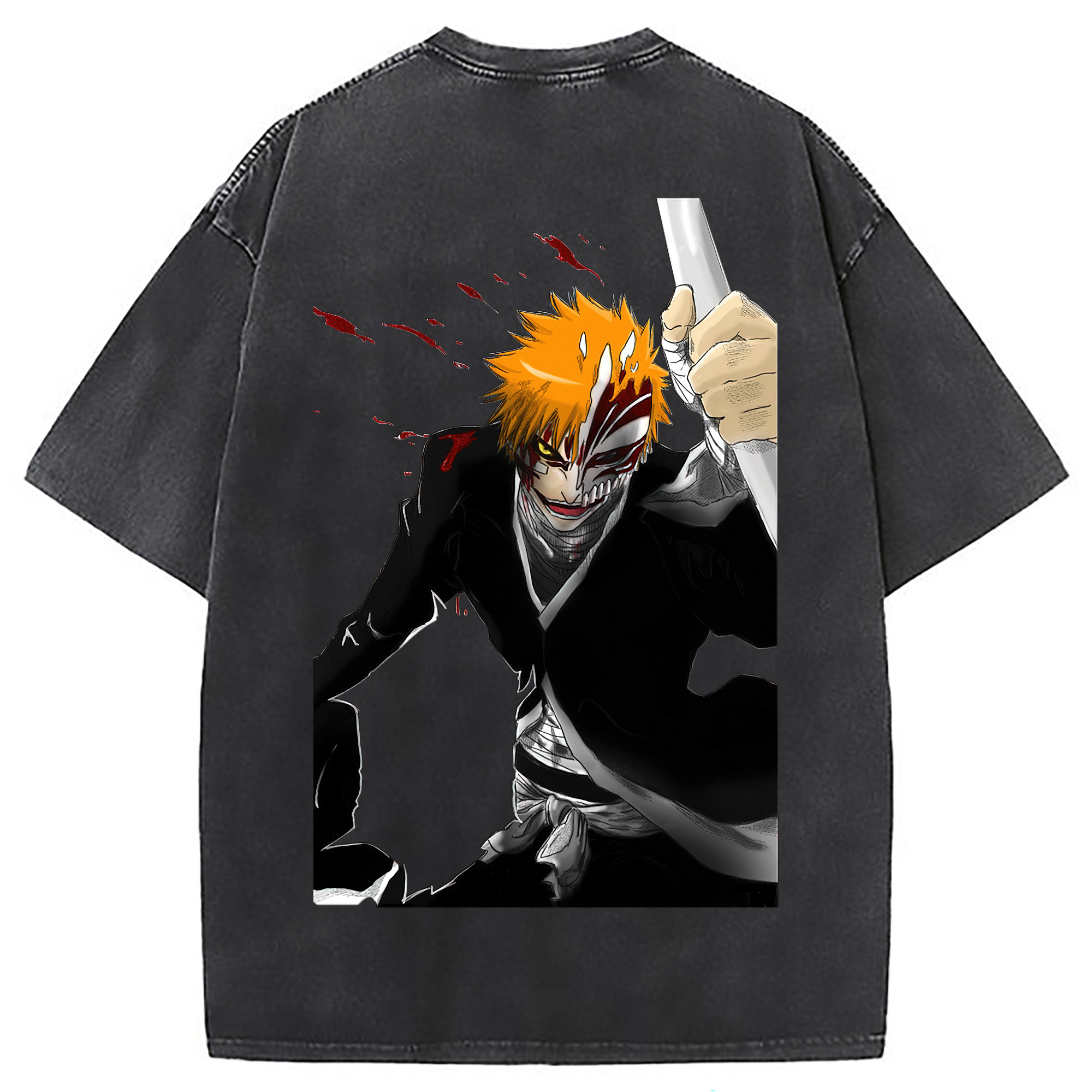 （画像用） ブリーチ 黒崎一護（くろさき いちご）BLEACH Kurosaki Ichigo 綿100% ヴィンテージ風 半袖Tシャツ（背面プリント）