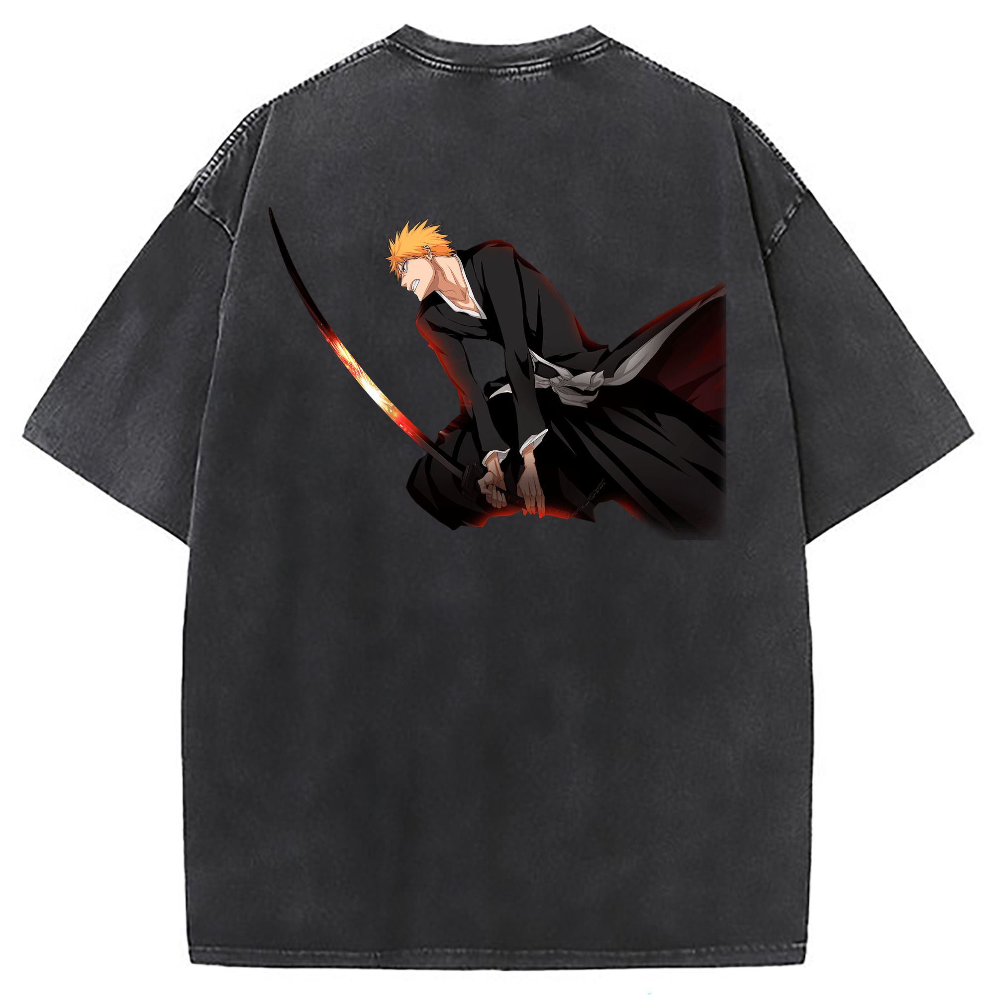 （画像用） ブリーチ 黒崎一護（くろさき いちご）BLEACH Kurosaki Ichigo 綿100% ヴィンテージ風 半袖Tシャツ（背面プリント）