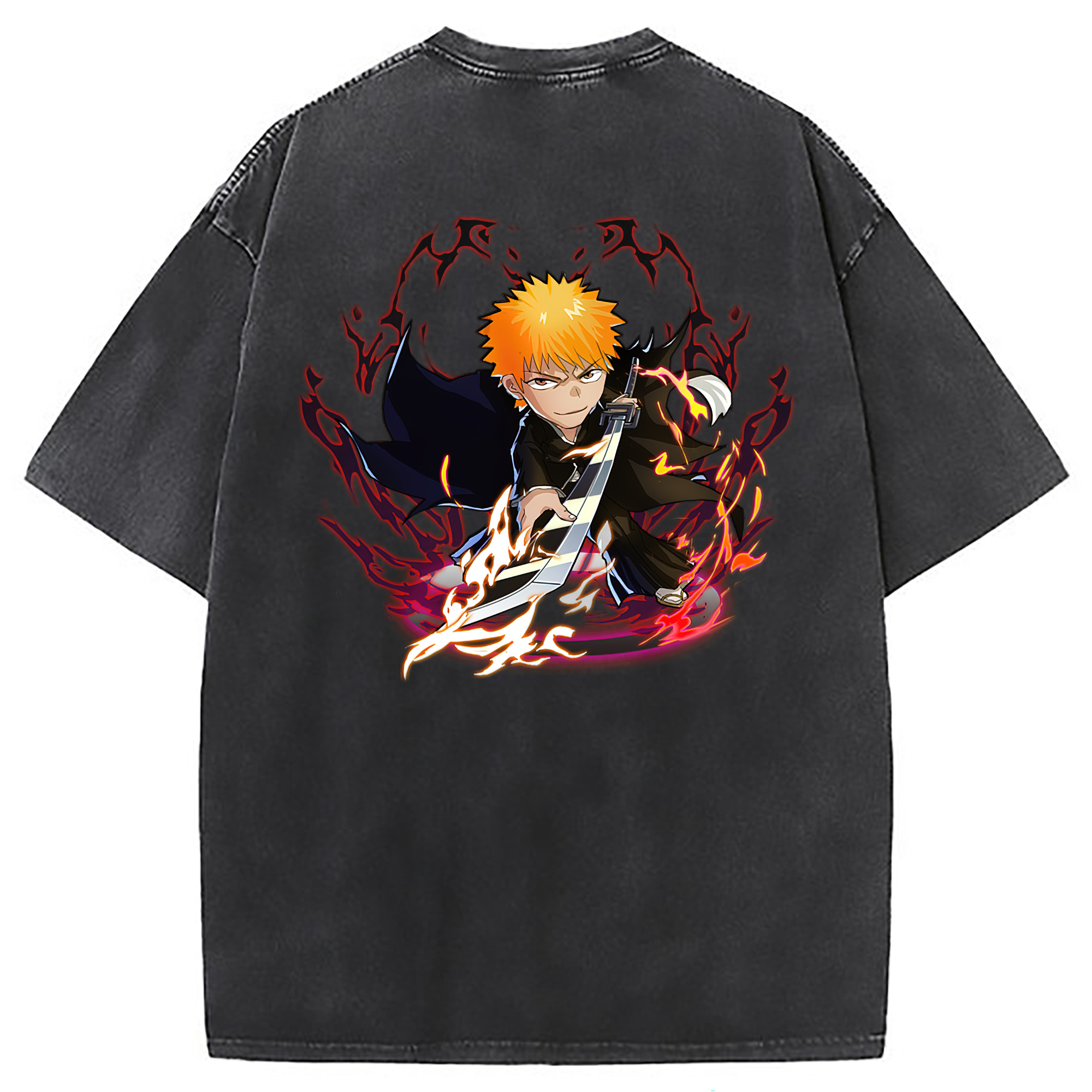 （画像用） ブリーチ 黒崎一護（くろさき いちご）BLEACH Kurosaki Ichigo 綿100% ヴィンテージ風 半袖Tシャツ（背面プリント）