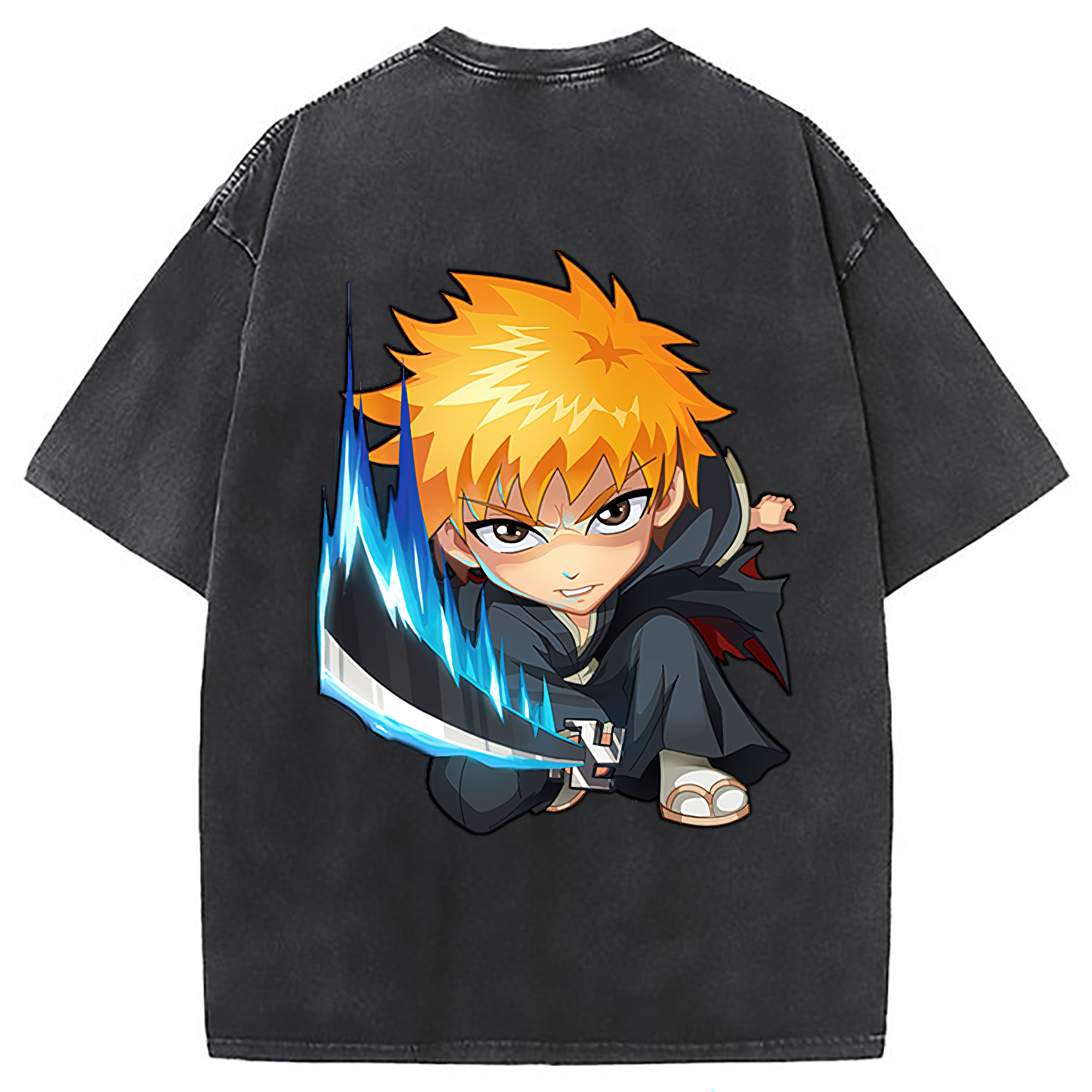 （画像用） ブリーチ 黒崎一護（くろさき いちご）BLEACH Kurosaki Ichigo 綿100% ヴィンテージ風 半袖Tシャツ（背面プリント）