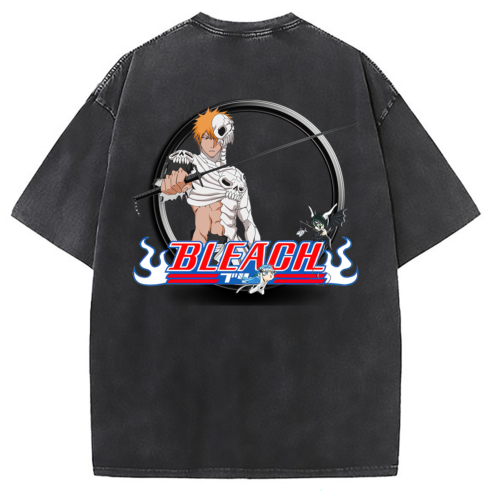 （画像用） ブリーチ 黒崎一護（くろさき いちご）BLEACH Kurosaki Ichigo 綿100% ヴィンテージ風 半袖Tシャツ（背面プリント）