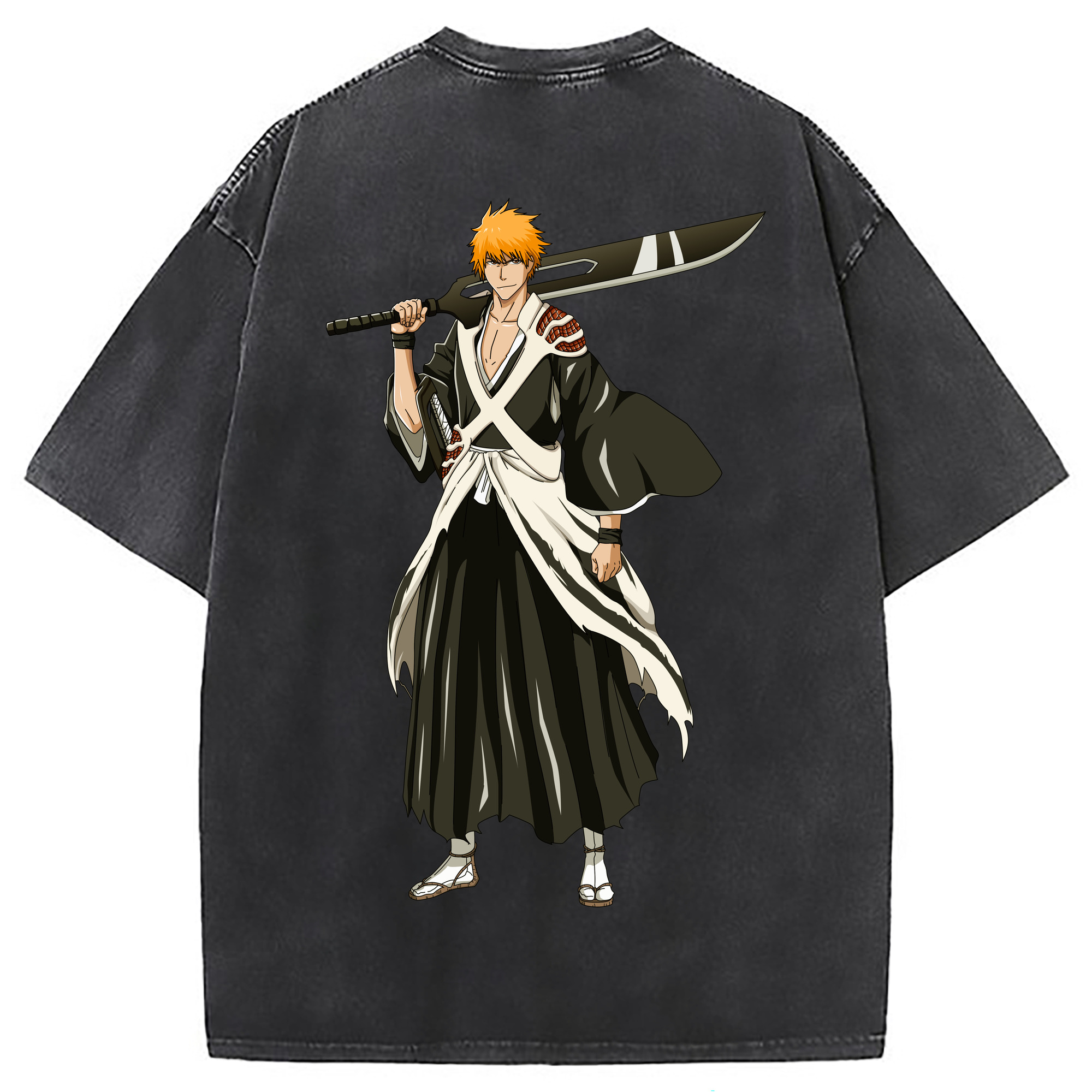 （画像用） ブリーチ 黒崎一護（くろさき いちご）BLEACH Kurosaki Ichigo 綿100% ヴィンテージ風 半袖Tシャツ（背面プリント）