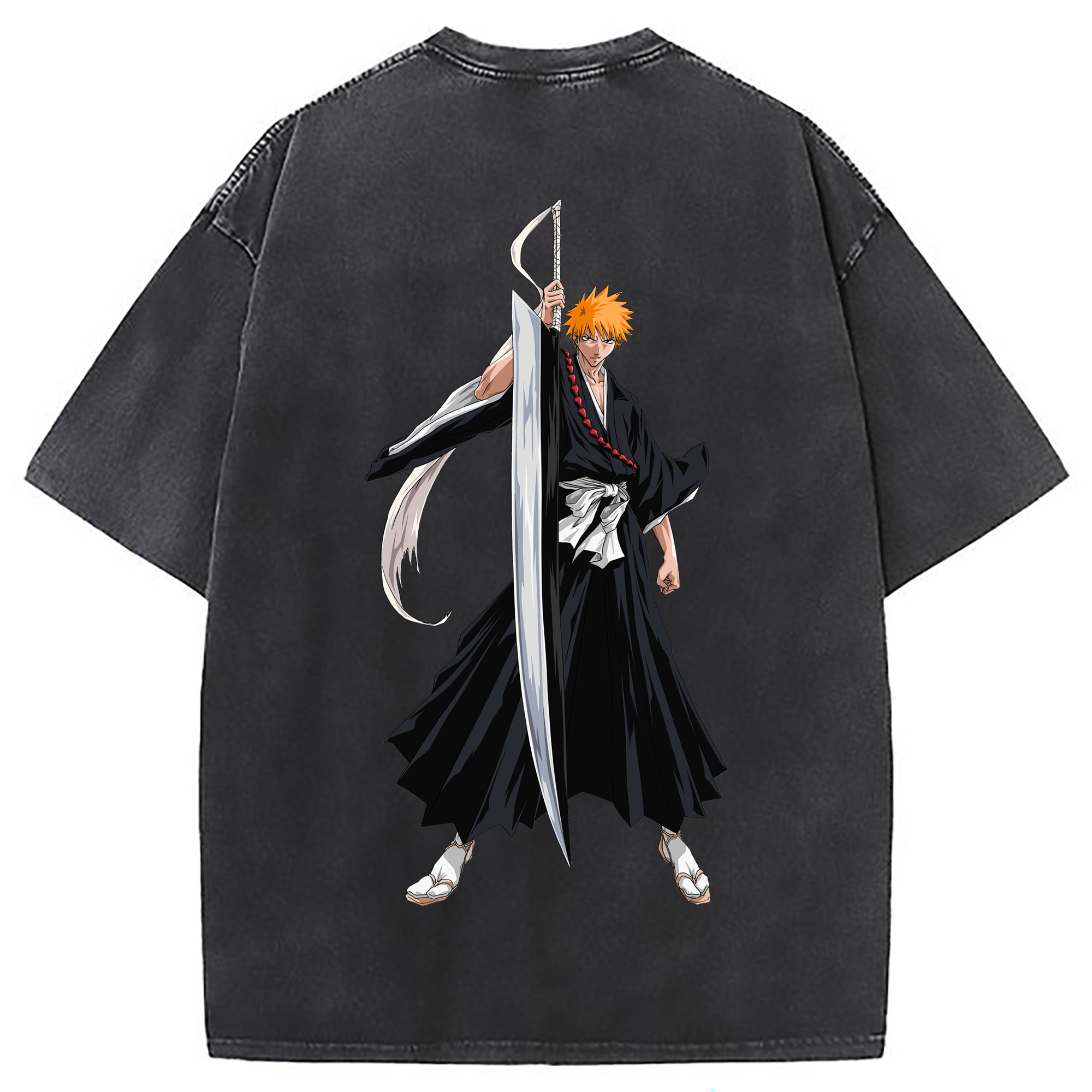 （画像用） ブリーチ 黒崎一護（くろさき いちご）BLEACH Kurosaki Ichigo 綿100% ヴィンテージ風 半袖Tシャツ（背面プリント）