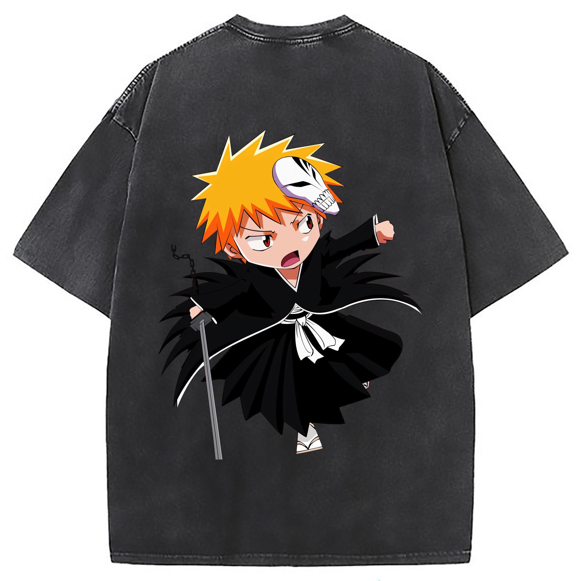 （画像用） ブリーチ 黒崎一護（くろさき いちご）BLEACH Kurosaki Ichigo 綿100% ヴィンテージ風 半袖Tシャツ（背面プリント）