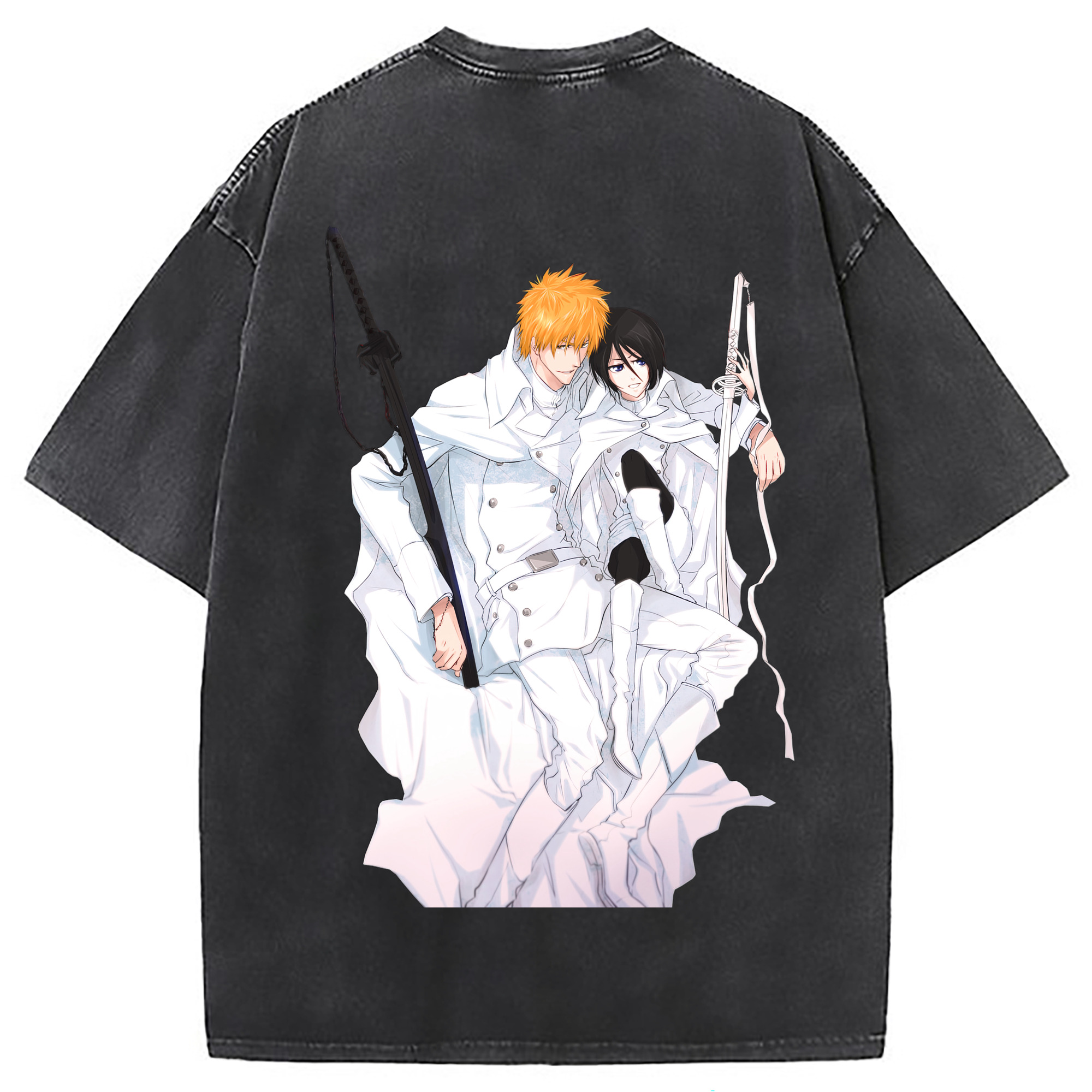 （画像用） ブリーチ 黒崎一護（くろさき いちご）BLEACH Kurosaki Ichigo 綿100% ヴィンテージ風 半袖Tシャツ（背面プリント）