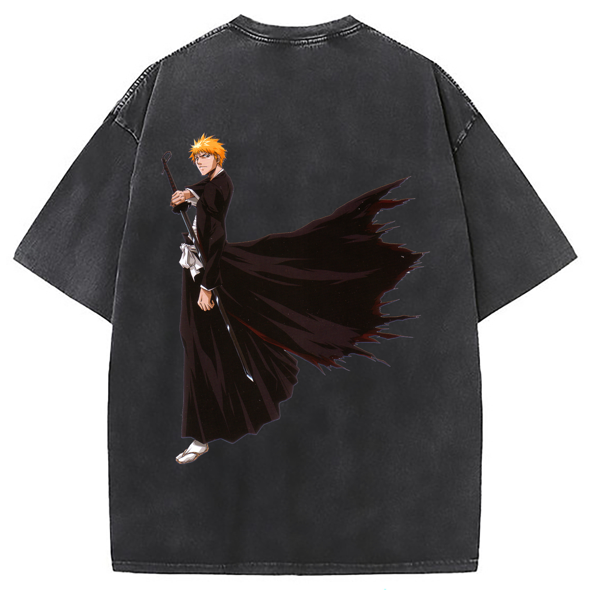 （画像用） ブリーチ 黒崎一護（くろさき いちご）BLEACH Kurosaki Ichigo 綿100% ヴィンテージ風 半袖Tシャツ（背面プリント）