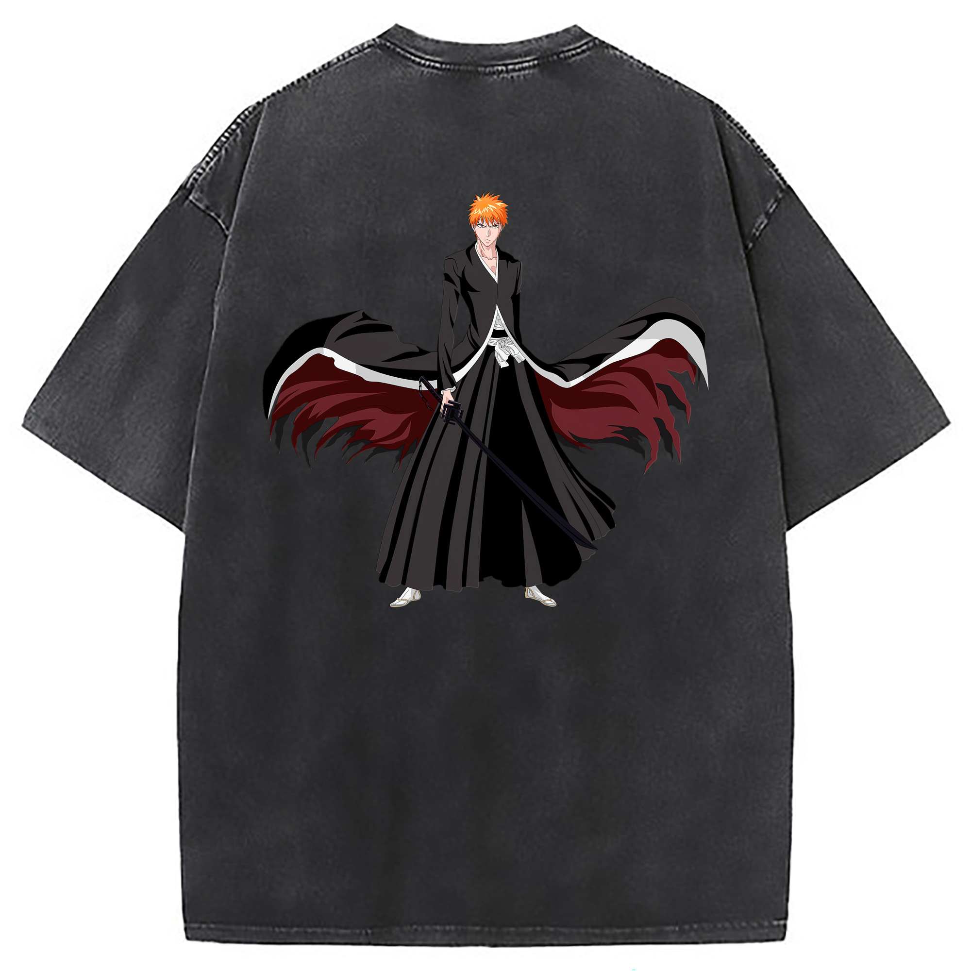 （画像用） ブリーチ 黒崎一護（くろさき いちご）BLEACH Kurosaki Ichigo 綿100% ヴィンテージ風 半袖Tシャツ（背面プリント）