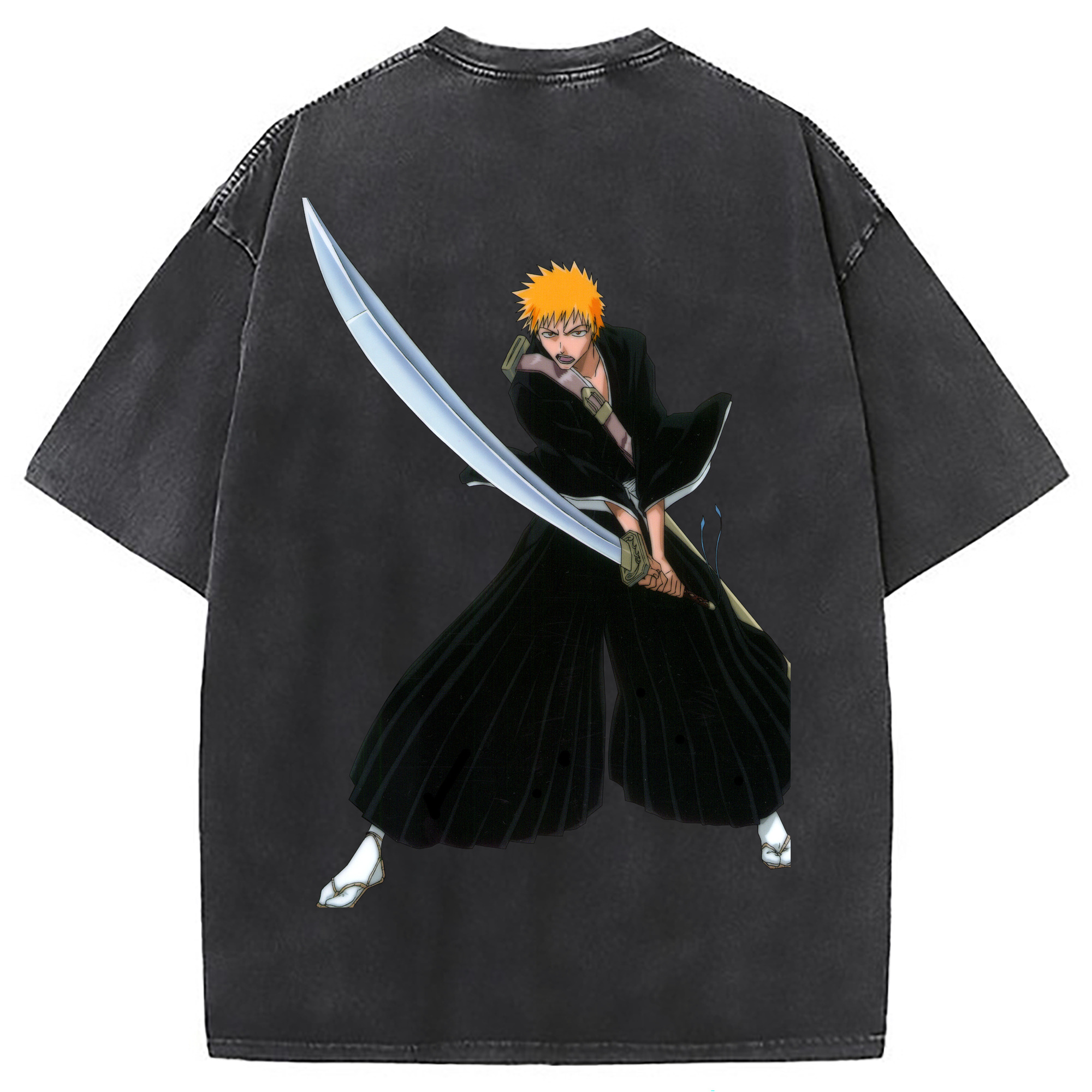 （画像用） ブリーチ 黒崎一護（くろさき いちご）BLEACH Kurosaki Ichigo 綿100% ヴィンテージ風 半袖Tシャツ（背面プリント）