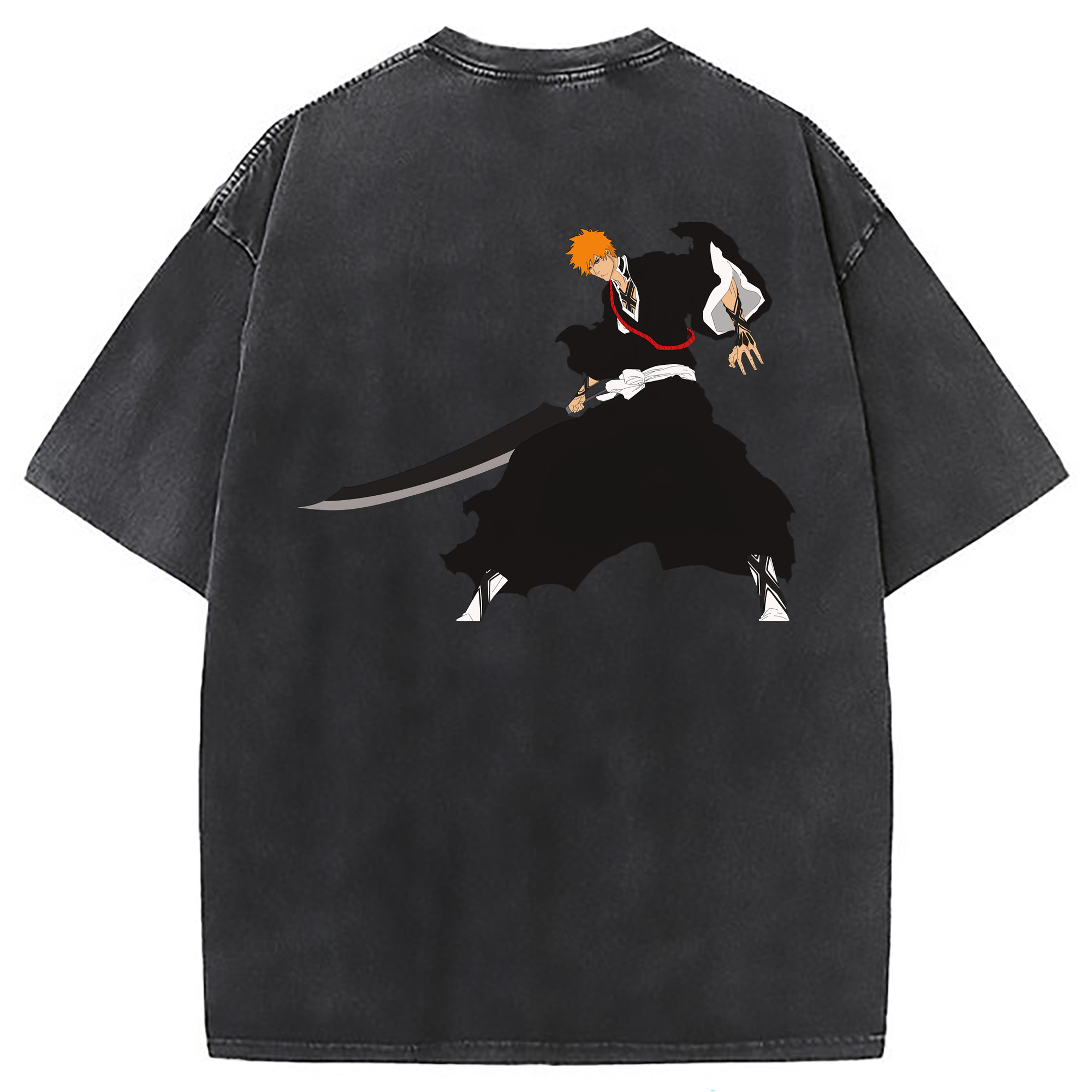 （画像用） ブリーチ 黒崎一護（くろさき いちご）BLEACH Kurosaki Ichigo 綿100% ヴィンテージ風 半袖Tシャツ（背面プリント）