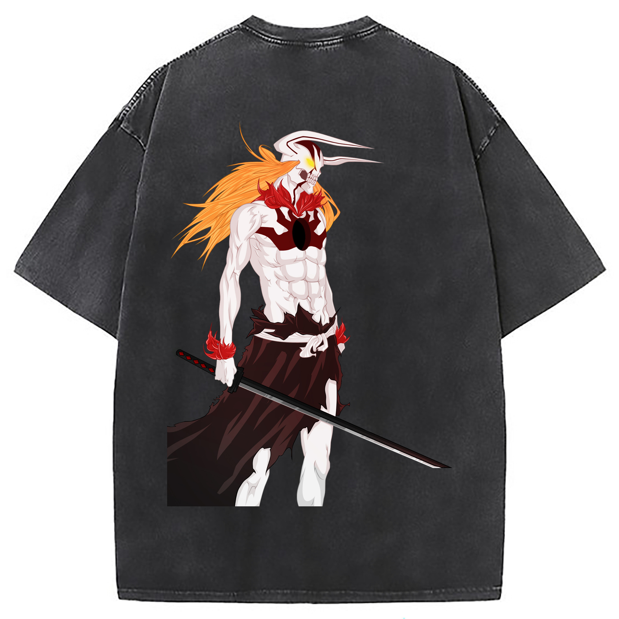 （画像用） ブリーチ 黒崎一護（くろさき いちご）BLEACH Kurosaki Ichigo 綿100% ヴィンテージ風 半袖Tシャツ（背面プリント）