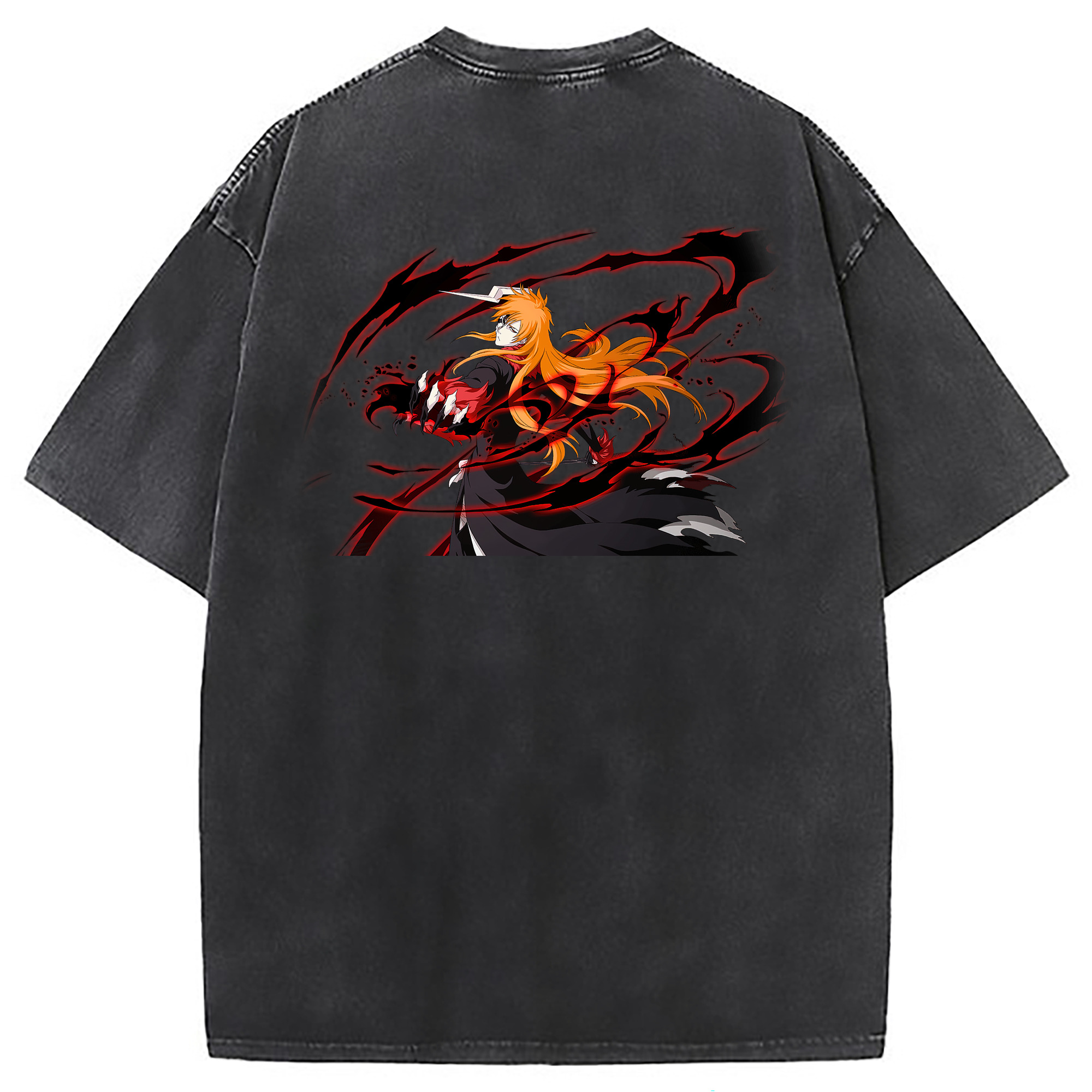 （画像用） ブリーチ 黒崎一護（くろさき いちご）BLEACH Kurosaki Ichigo 綿100% ヴィンテージ風 半袖Tシャツ（背面プリント）