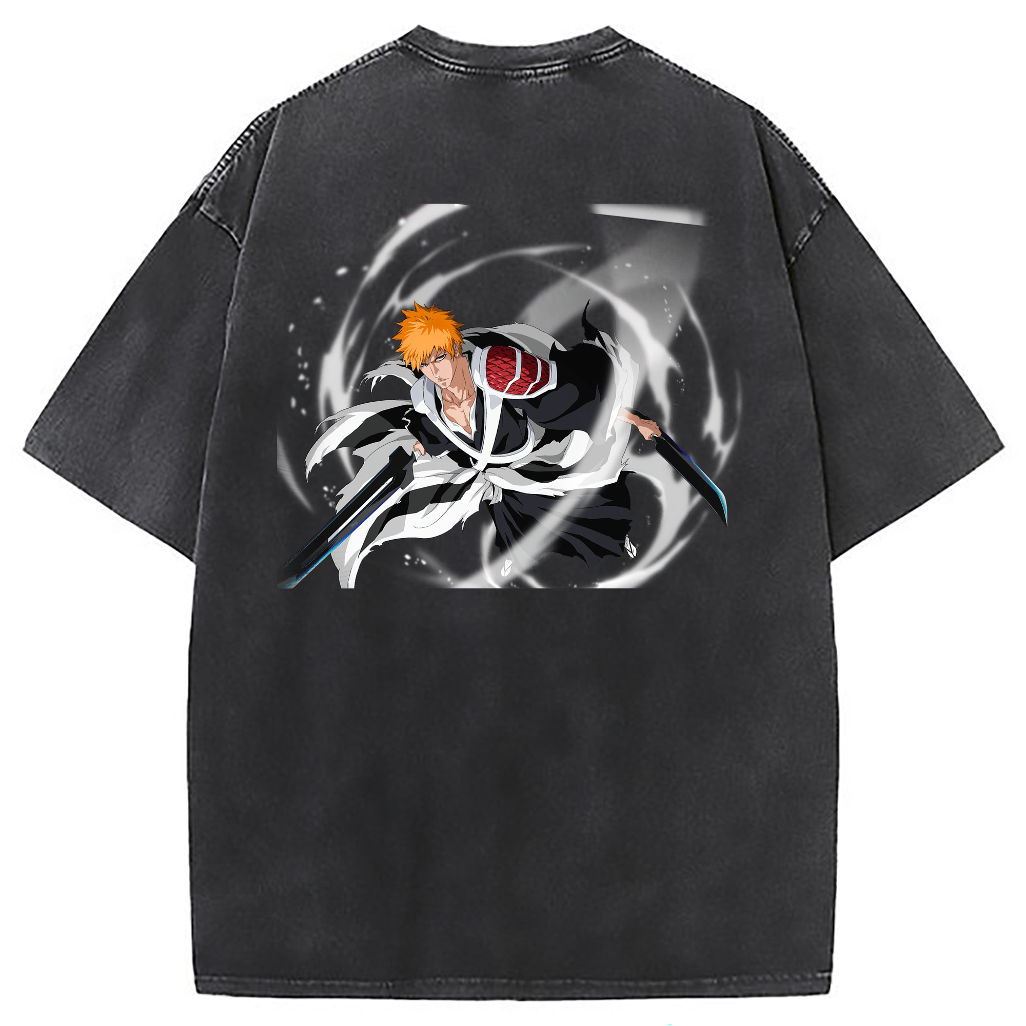 （画像用） ブリーチ 黒崎一護（くろさき いちご）BLEACH Kurosaki Ichigo 綿100% ヴィンテージ風 半袖Tシャツ（背面プリント）
