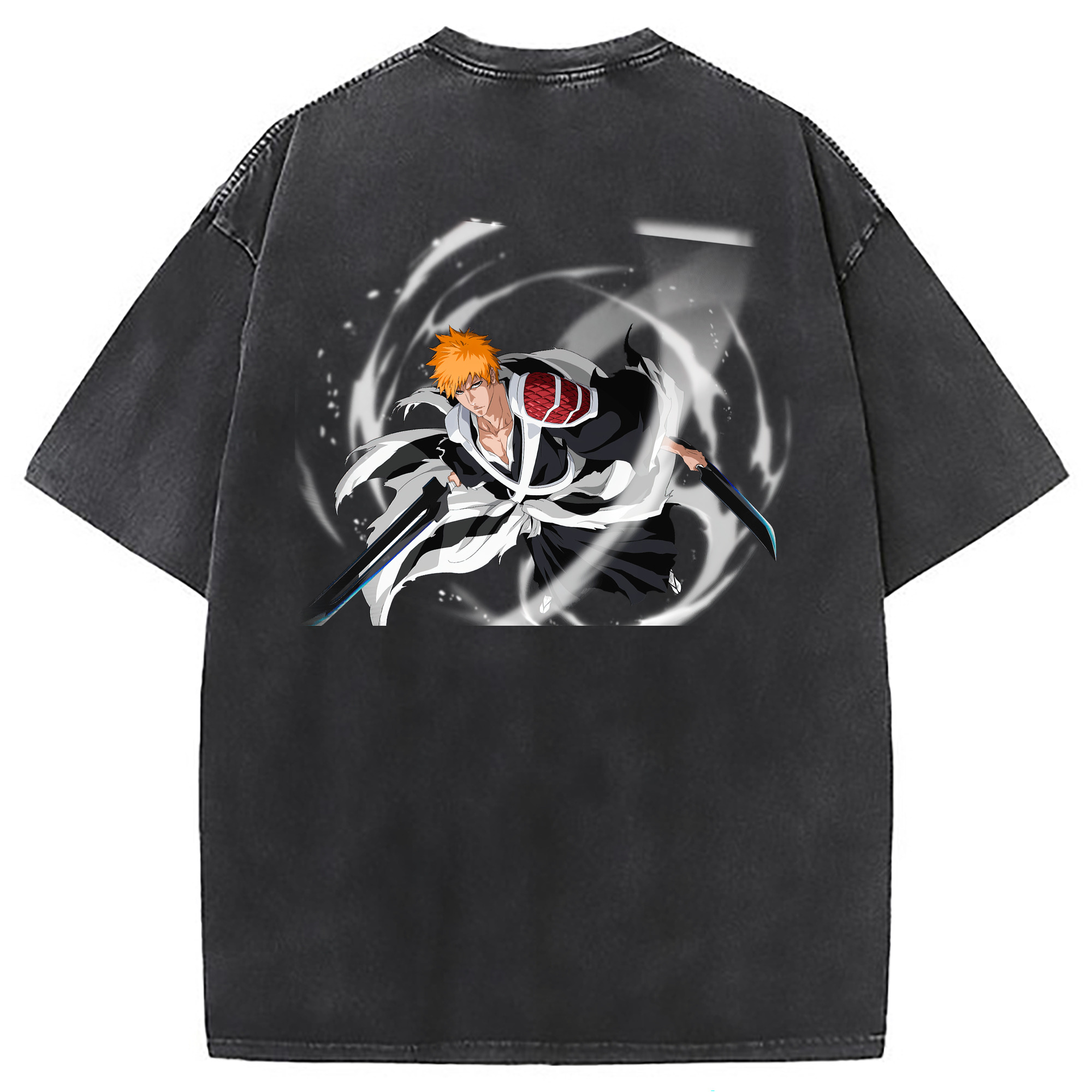 （画像用） ブリーチ 黒崎一護（くろさき いちご）BLEACH Kurosaki Ichigo 綿100% ヴィンテージ風 半袖Tシャツ（背面プリント）