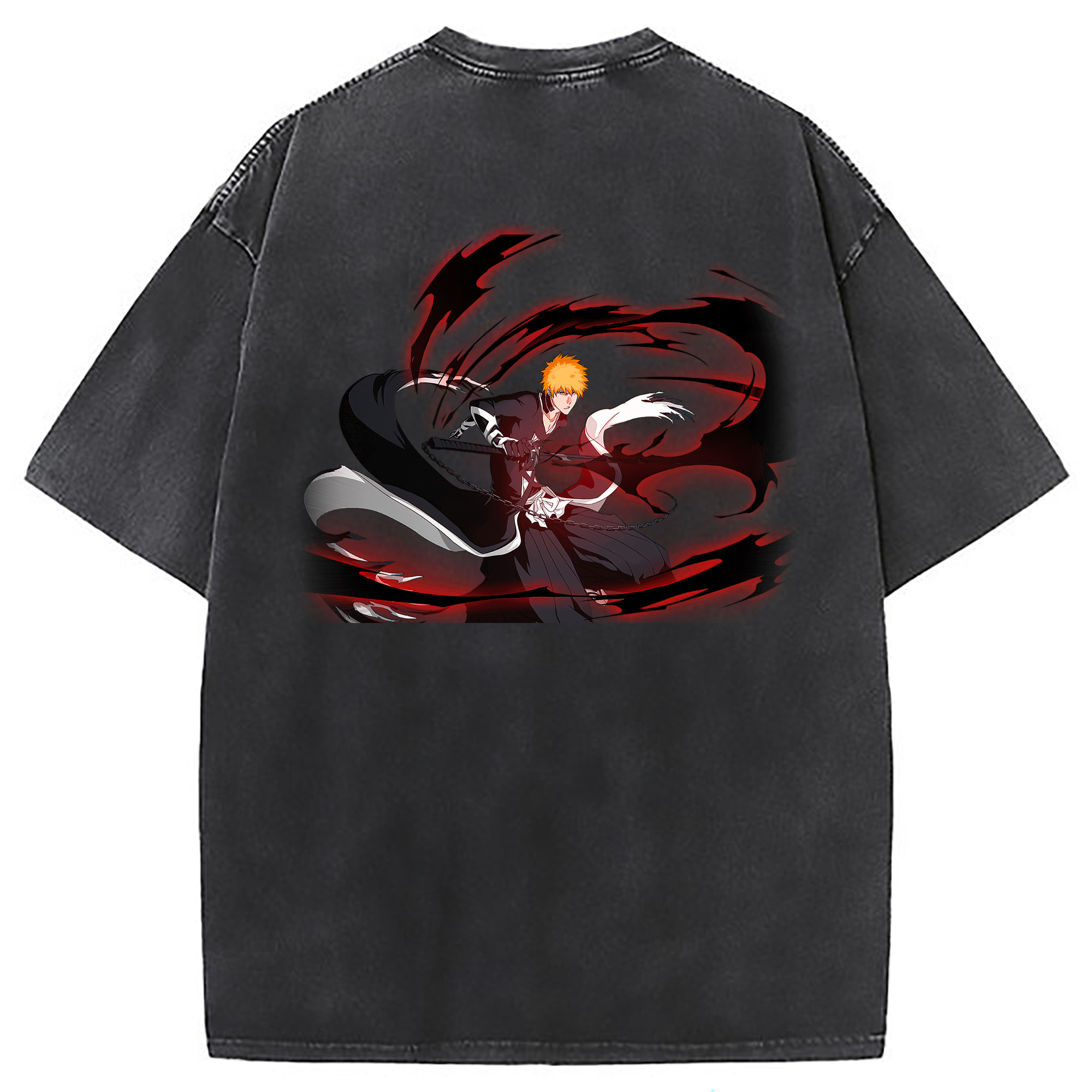 （画像用） ブリーチ 黒崎一護（くろさき いちご）BLEACH Kurosaki Ichigo 綿100% ヴィンテージ風 半袖Tシャツ（背面プリント）