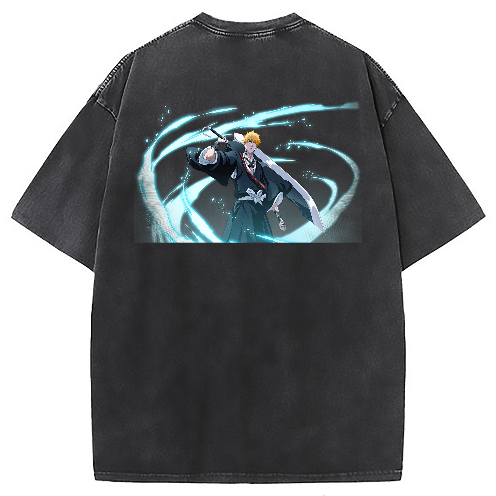 （画像用） ブリーチ 黒崎一護（くろさき いちご）BLEACH Kurosaki Ichigo 綿100% ヴィンテージ風 半袖Tシャツ（背面プリント）