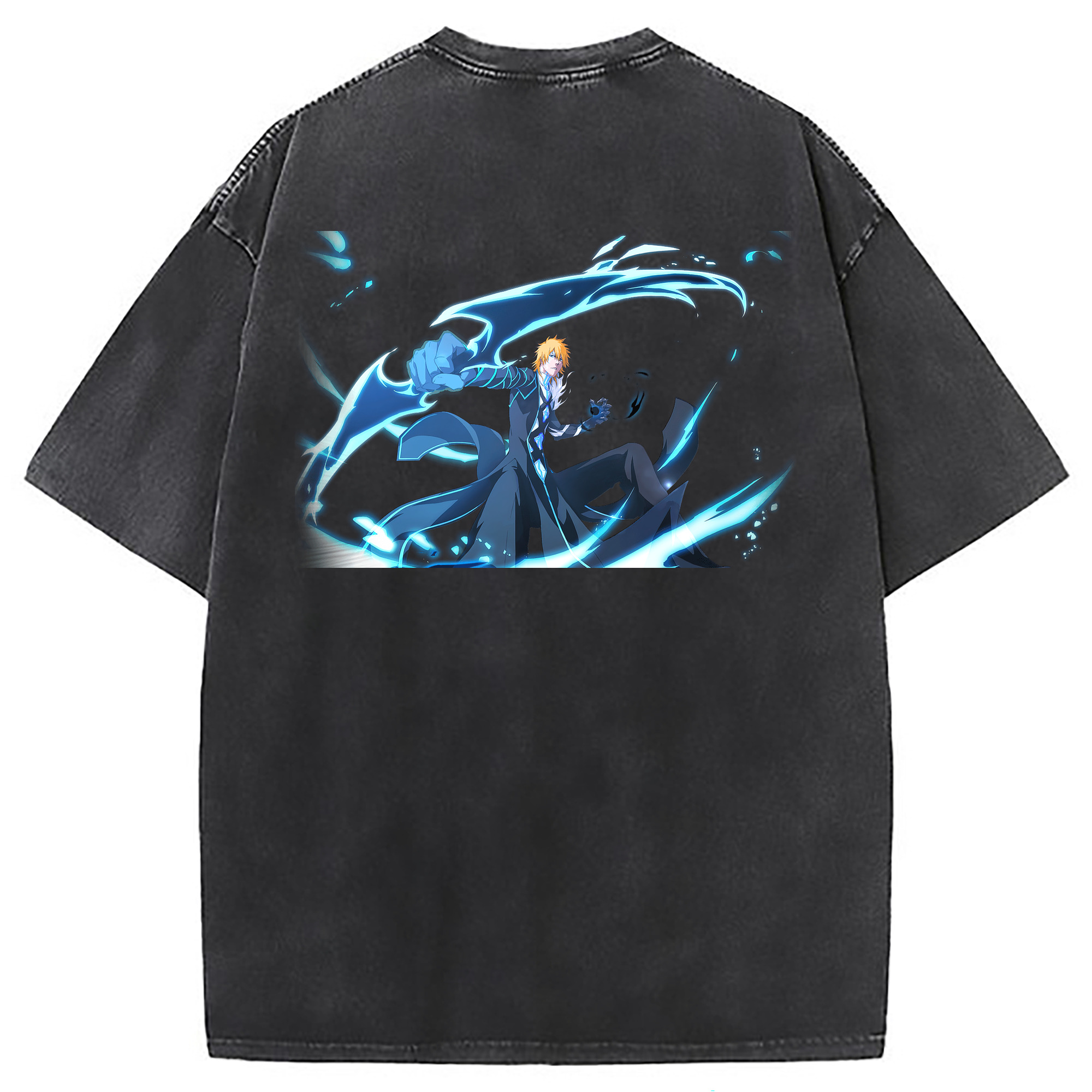 （画像用） ブリーチ 黒崎一護（くろさき いちご）BLEACH Kurosaki Ichigo 綿100% ヴィンテージ風 半袖Tシャツ（背面プリント）