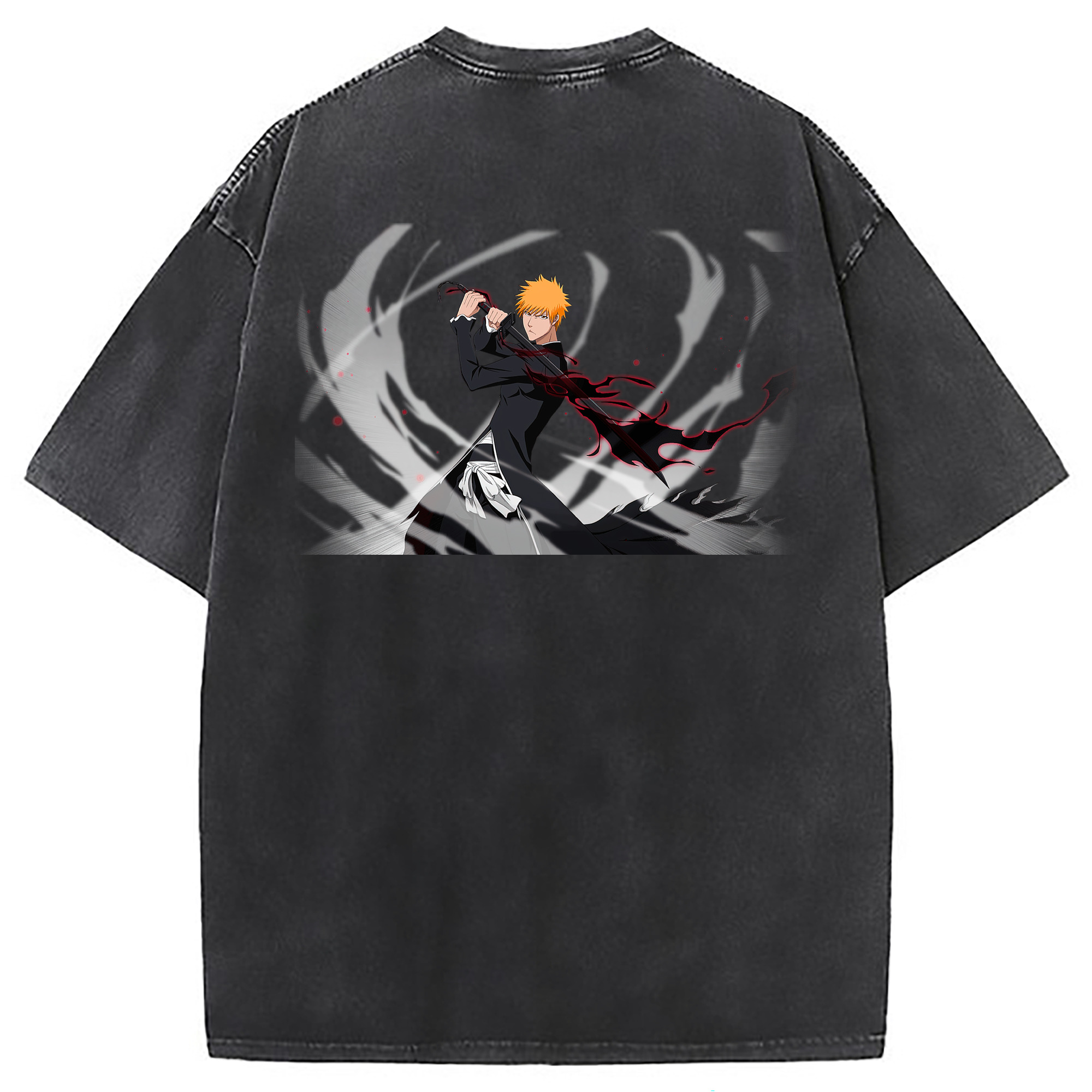 （画像用） ブリーチ 黒崎一護（くろさき いちご）BLEACH Kurosaki Ichigo 綿100% ヴィンテージ風 半袖Tシャツ（背面プリント）