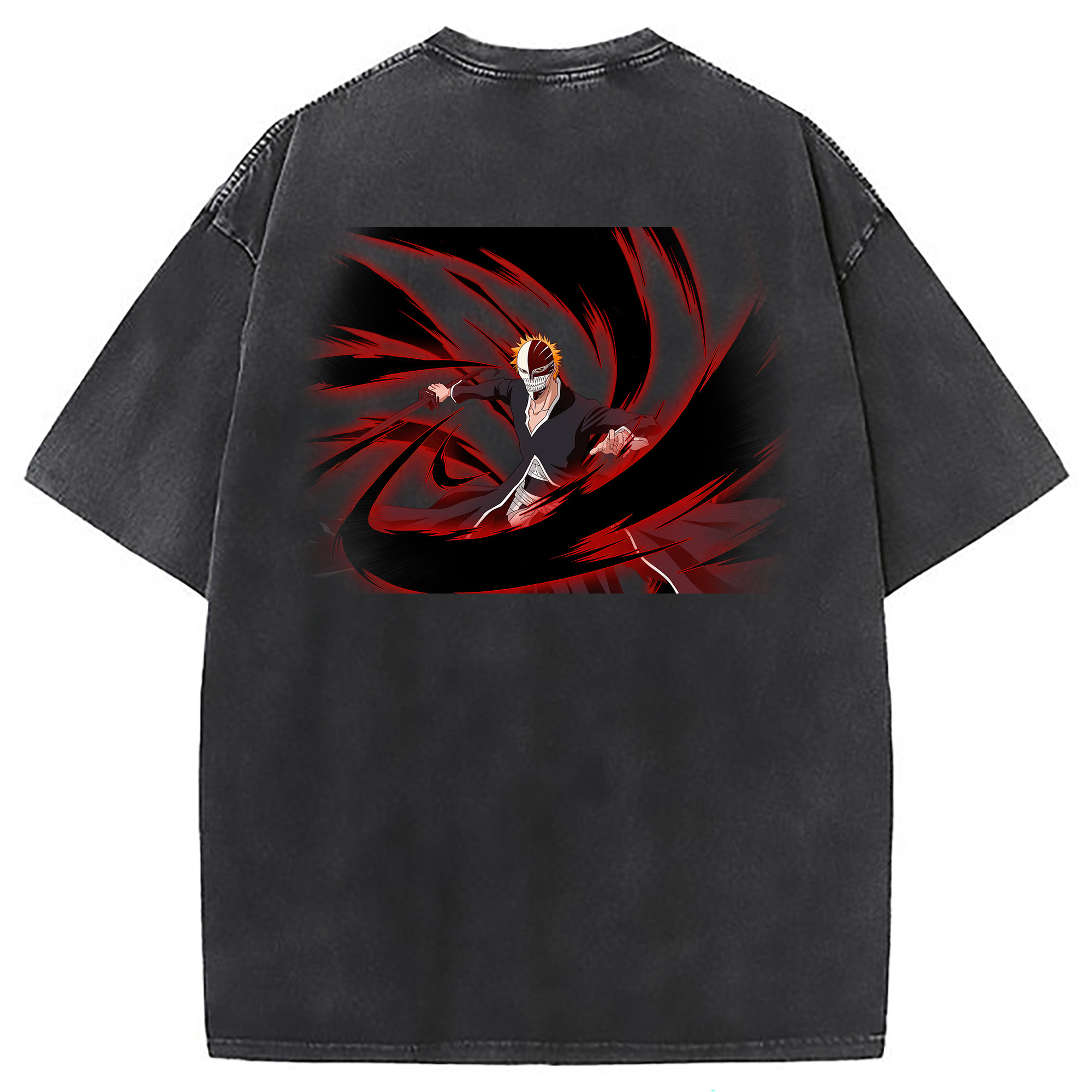（画像用） ブリーチ 黒崎一護（くろさき いちご）BLEACH Kurosaki Ichigo 綿100% ヴィンテージ風 半袖Tシャツ（背面プリント）