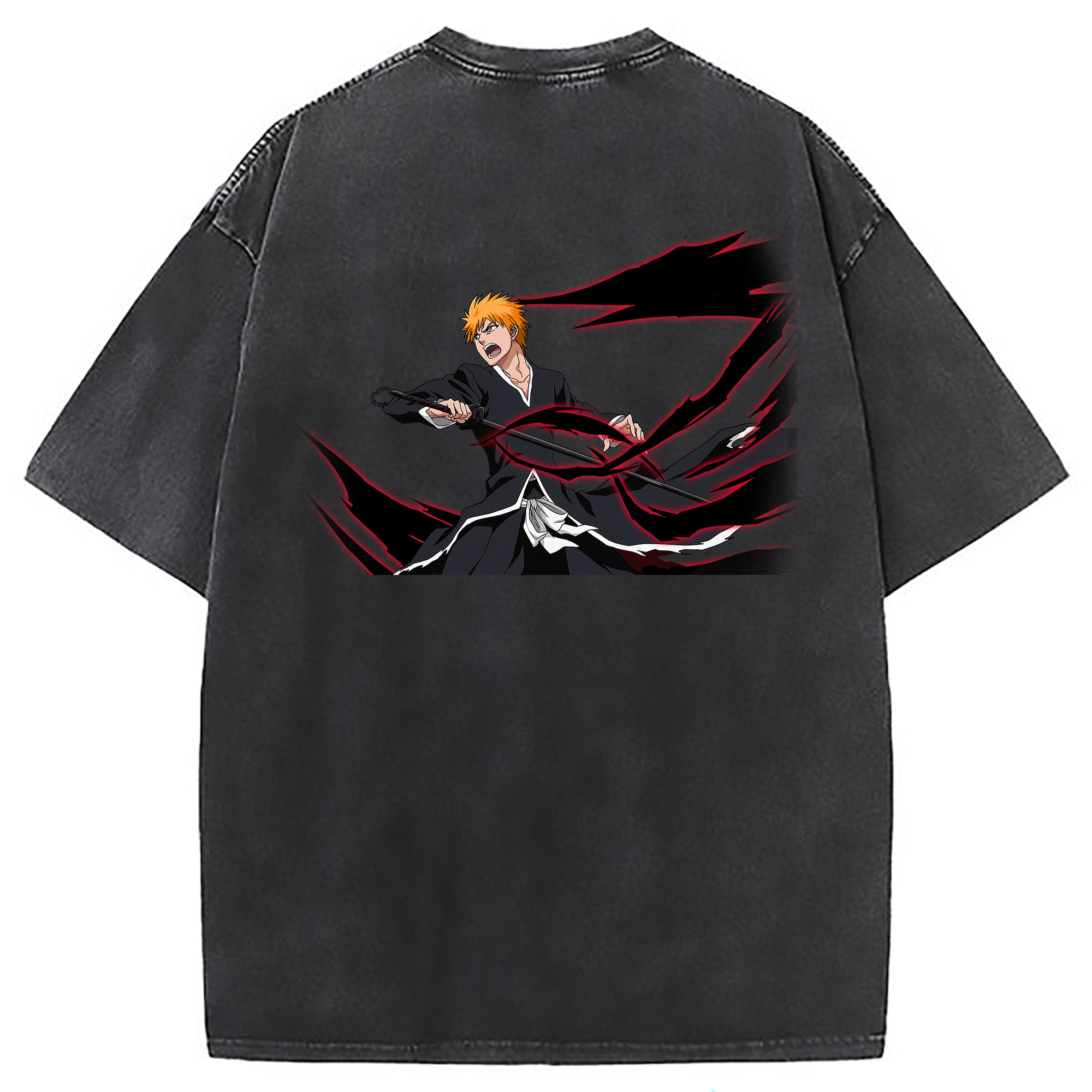 （画像用） ブリーチ 黒崎一護（くろさき いちご）BLEACH Kurosaki Ichigo 綿100% ヴィンテージ風 半袖Tシャツ（背面プリント）