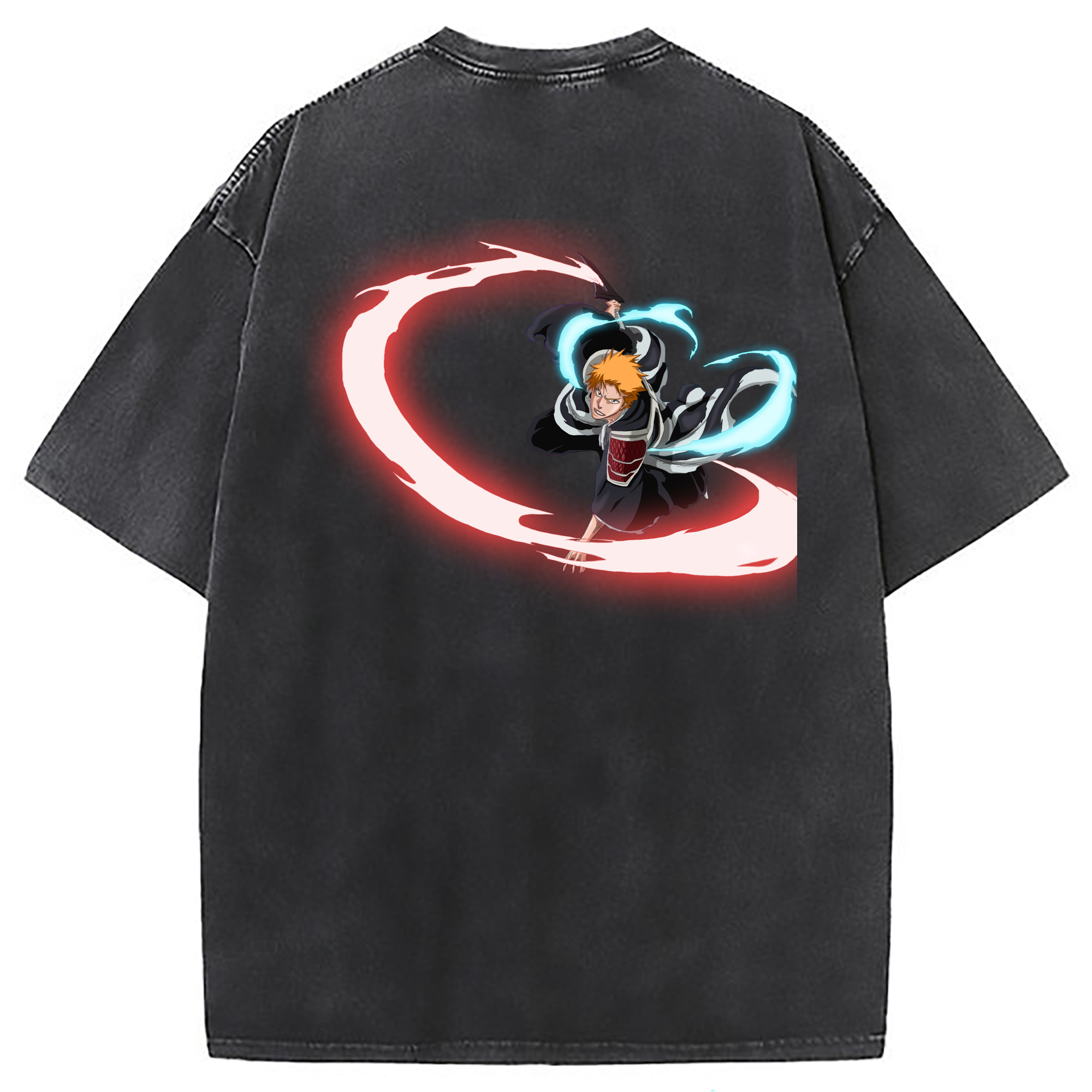 （画像用） ブリーチ 黒崎一護（くろさき いちご）BLEACH Kurosaki Ichigo 綿100% ヴィンテージ風 半袖Tシャツ（背面プリント）