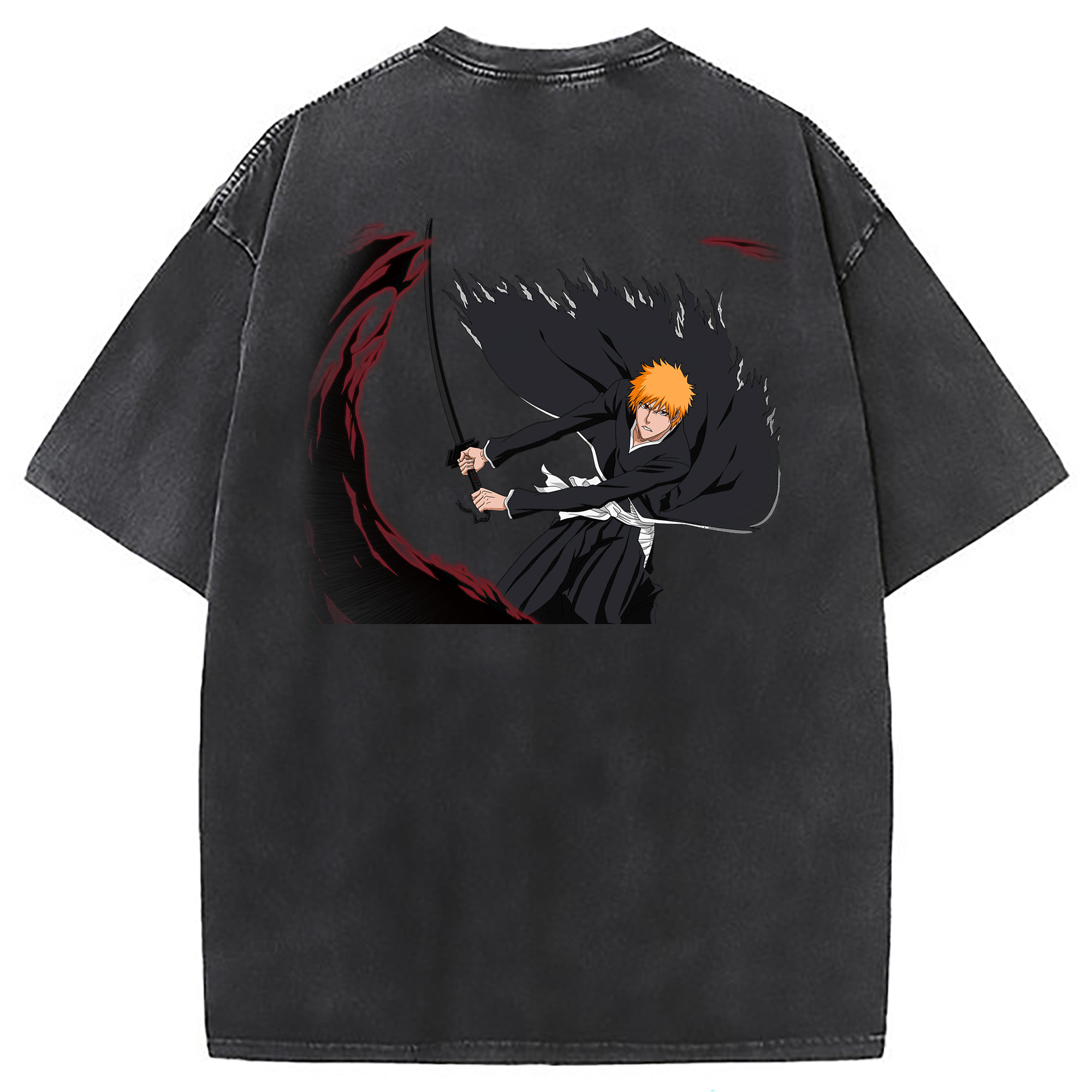 （画像用） ブリーチ 黒崎一護（くろさき いちご）BLEACH Kurosaki Ichigo 綿100% ヴィンテージ風 半袖Tシャツ（背面プリント）
