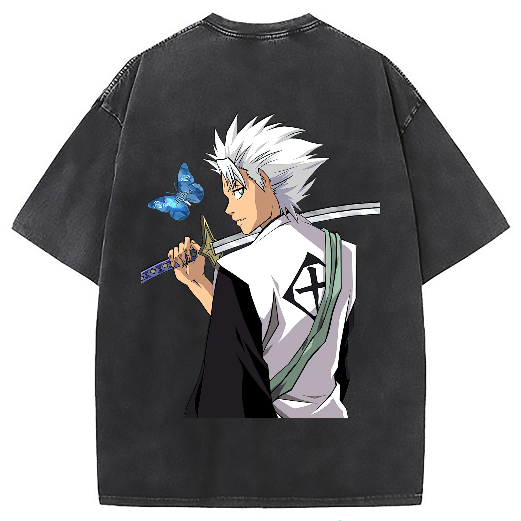 （画像用） ブリーチ 日番谷冬獅郎（ひつがや とうしろう） BLEACH Hitsugaya Toushirou 綿100% ヴィンテージ風 半袖Tシャツ（背面プリント）