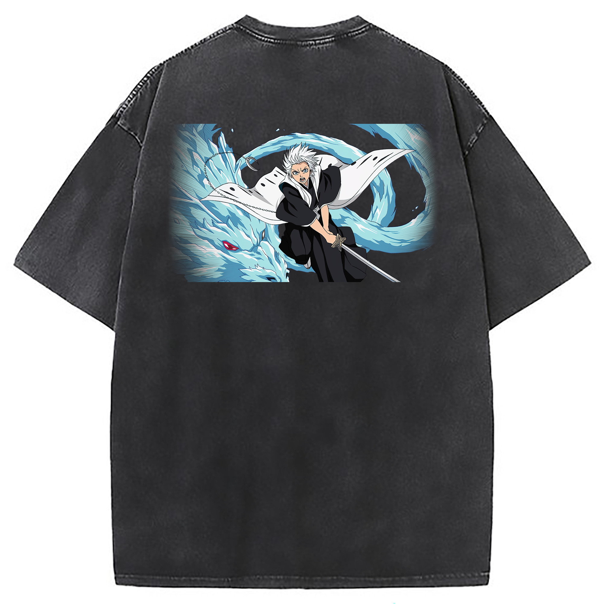 （画像用） ブリーチ 日番谷冬獅郎（ひつがや とうしろう） BLEACH Hitsugaya Toushirou 綿100% ヴィンテージ風 半袖Tシャツ（背面プリント）